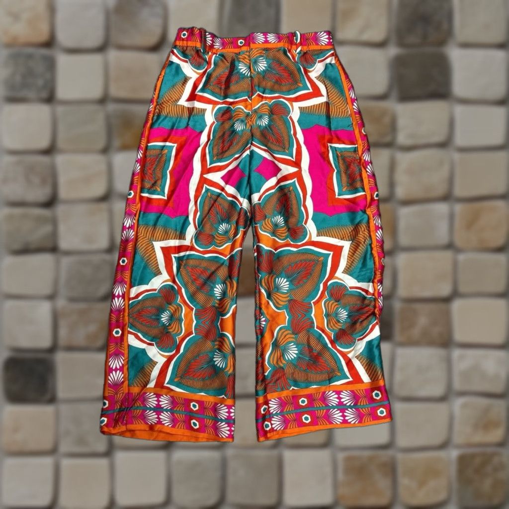 Zara Zara Pants Womens Medium Pink Orange Multi Satin Culottes Pull On Size 32" / US 10 / IT 46 - 1 Thumbnail