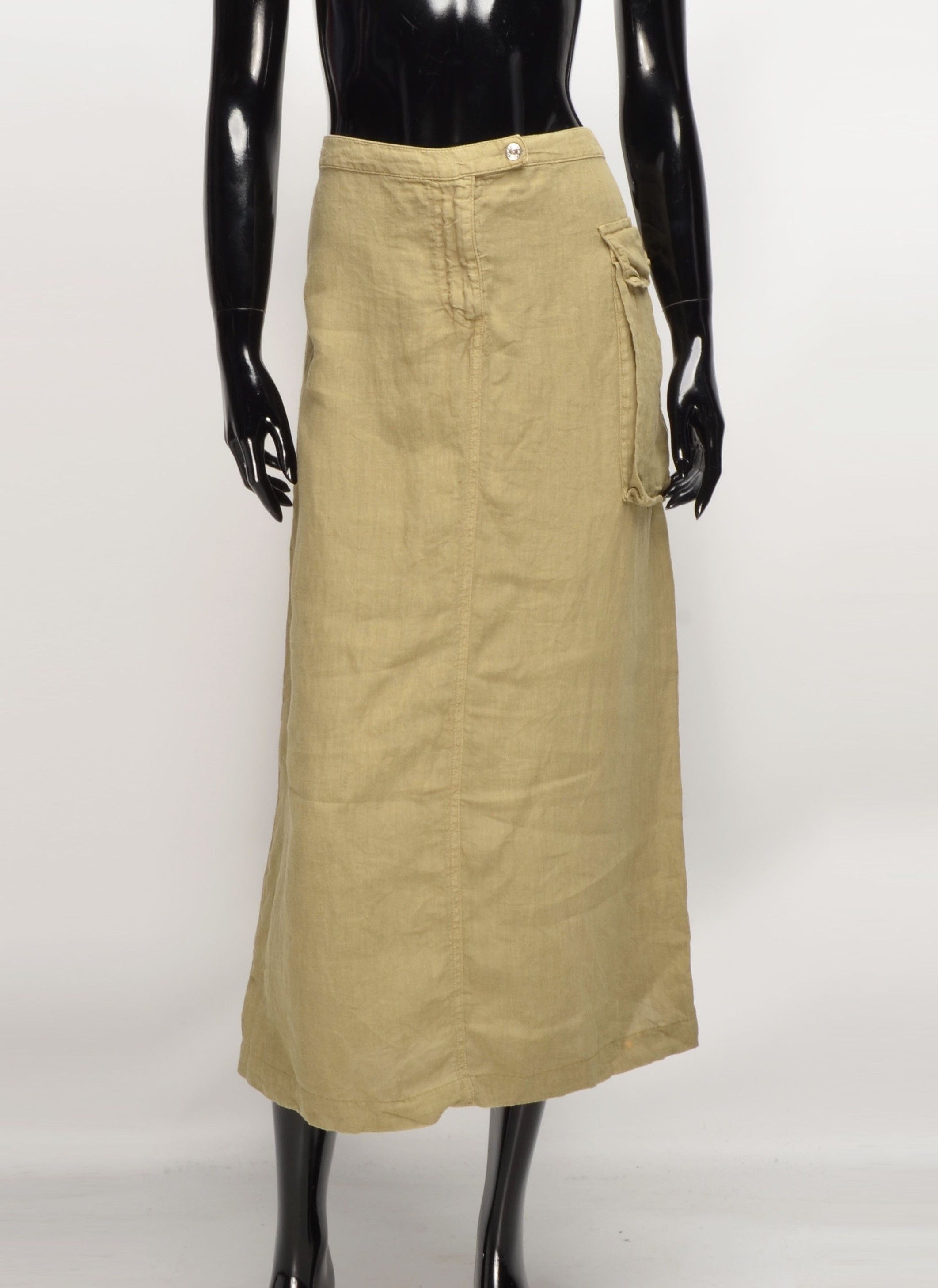 Giorgio Armani Vintage Armani Jeans Y2K Big Pocket Linen Khaki Skirt Size 32" / US 10 / IT 46 - 1 Thumbnail