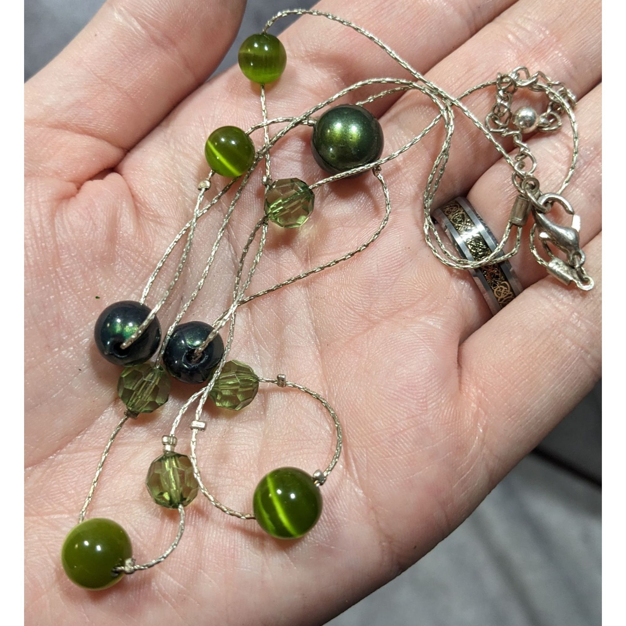 Other Whimsical Layered Green And Silver Tone Station Necklace Size ONE SIZE - 3 Thumbnail