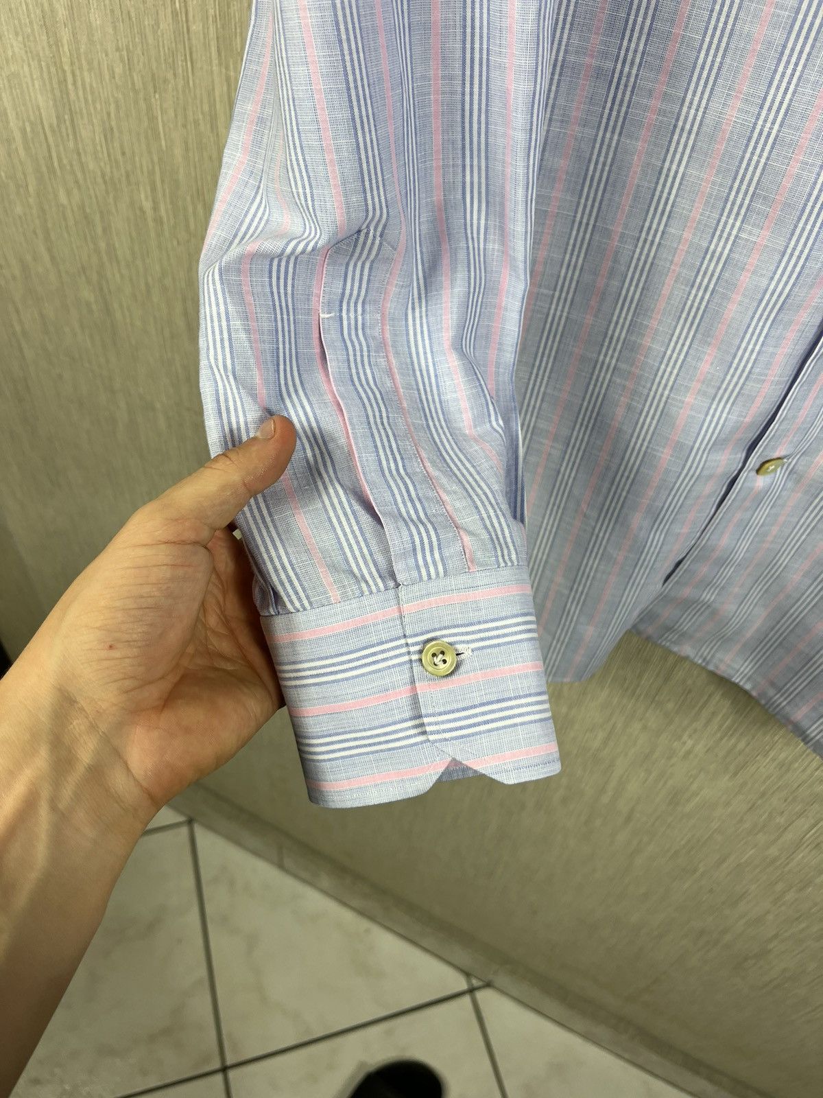 Kiton Kiton linen shirt striped pink baby blue vintage old money Size US L / EU 52-54 / 3 - 13 Thumbnail