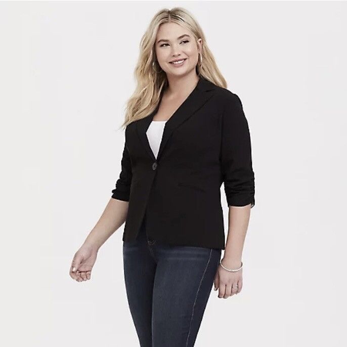 Torrid TORRID Black City Twill Classic Fit Plus Size Ruched Blazer Size XXL / US 16-18 / IT 52-54 - 3 Thumbnail