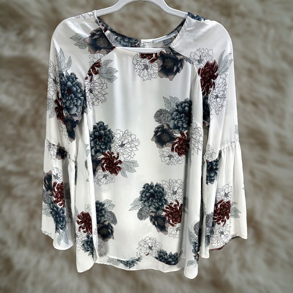 Vintage Daniel Rainn Blouse Shirt Women's Floral White Bell Sleeve Sz S Size S / US 4 / IT 40 - 1 Thumbnail