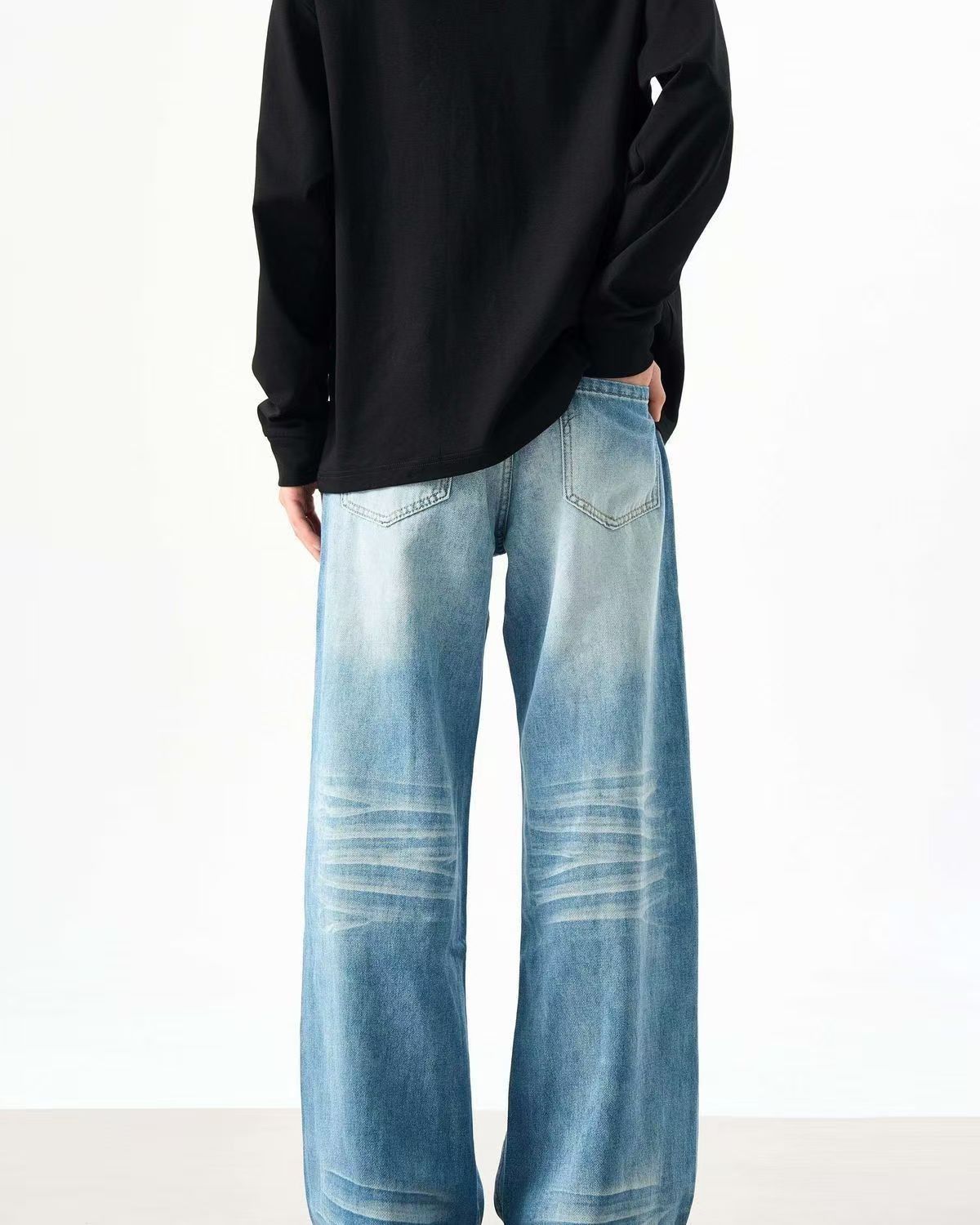 Jean Blue washed vintage light blue distressed whisker jeans Size US 32 / EU 48 - 3 Thumbnail