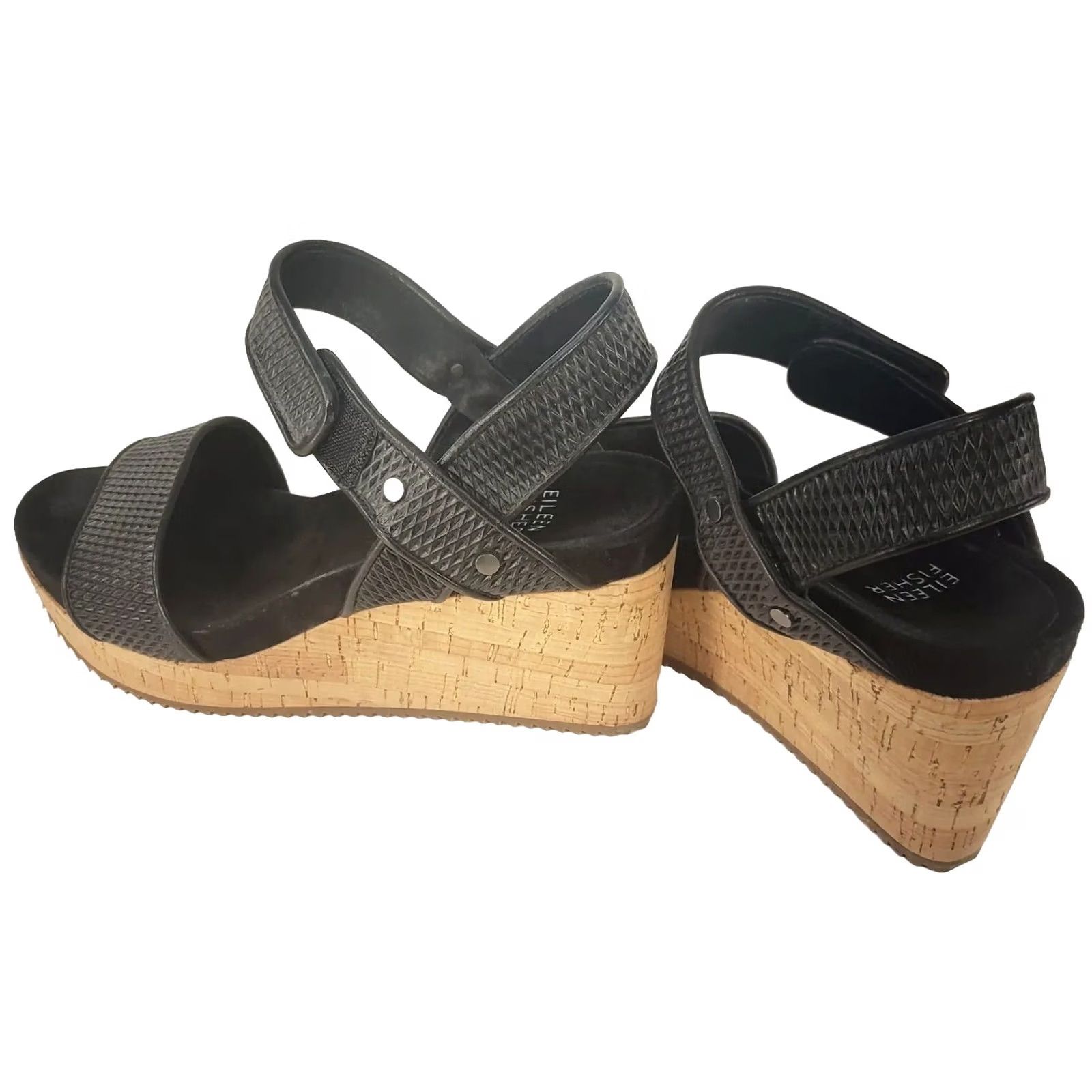 Eileen Fisher EILEEN FISHER Platform Sandals Demo Black Cork Wedge Strap Open Toe Size 8 Women Size US 8 / IT 38 - 5 Thumbnail