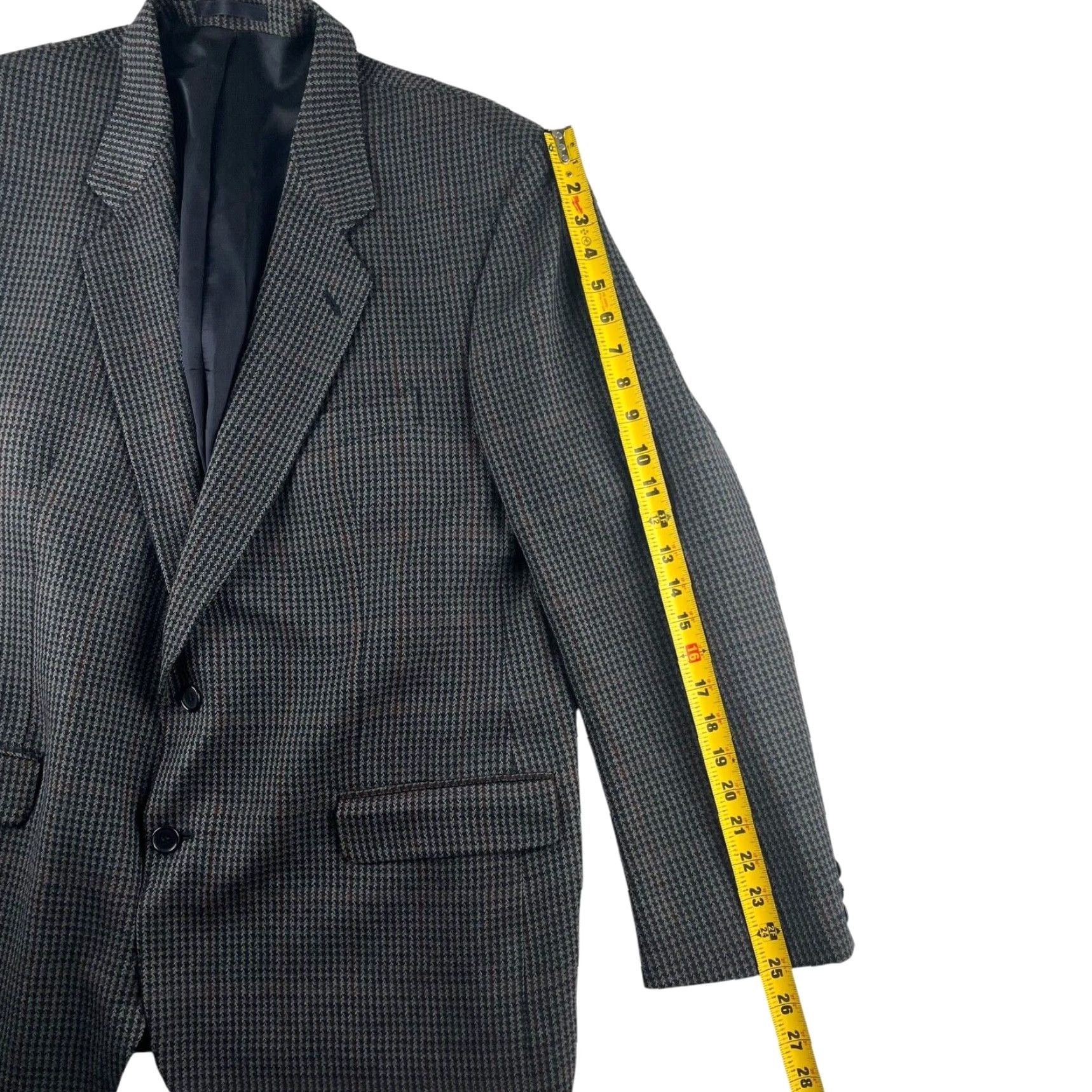 Vintage St. Michael Men’s Blazer Jacket Wool Gray Houndstooth 2-Button Double-Vented 46R Size 46R - 6 Thumbnail