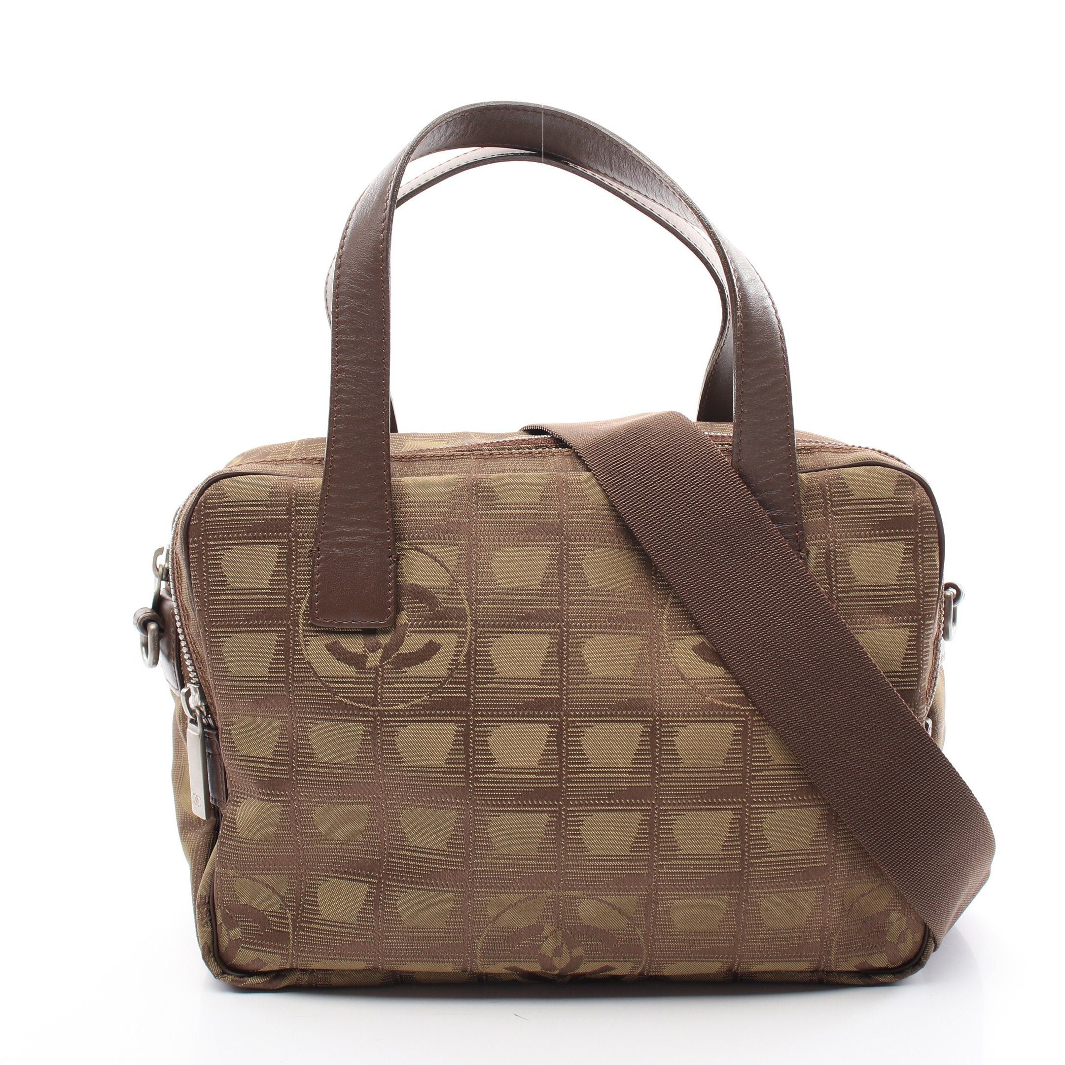 Chanel Chanel New Travel Line Handbag Nylon Canvas Leather Khaki Green Brown Silver Hardware Size ONE SIZE - 1 Thumbnail