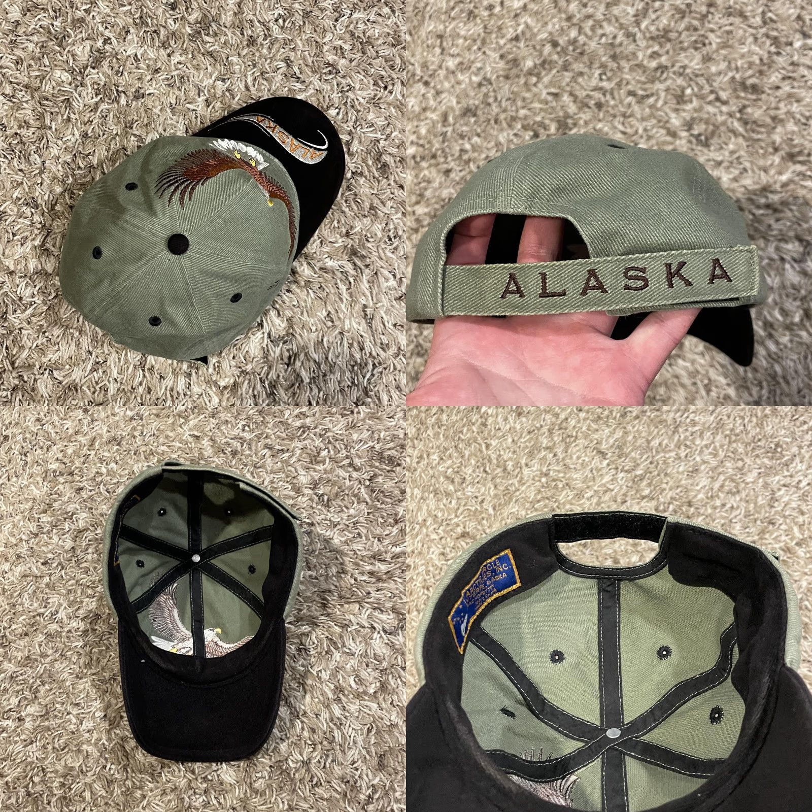 Vintage VINTAGE Alaska Bald Eagle Hat Strap Back Green Black Arctic Circle Size ONE SIZE - 8 Thumbnail