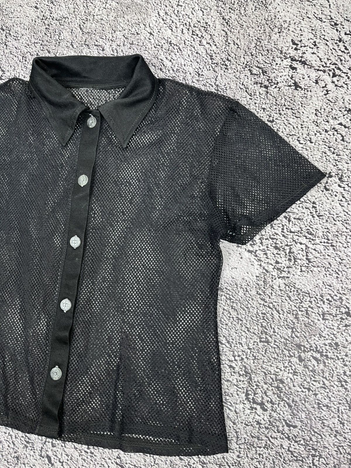 Japanese Brand Vintage Mesh Button Ups Polo AvantGarde Gothic Miyake style Size S / US 4 / IT 40 - 3 Thumbnail