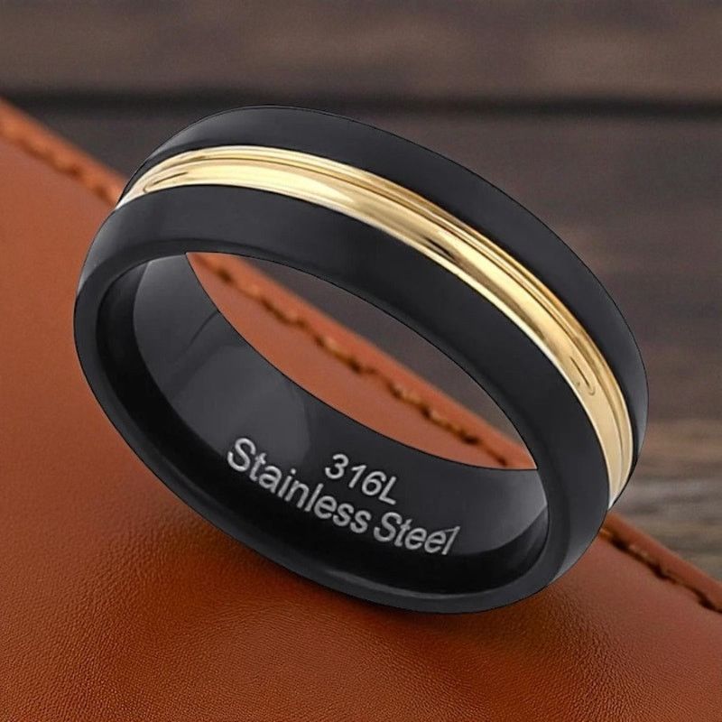 The Unbranded Brand Stainless Steel Men's Black and Yellow Wedding Band Size ONE SIZE - 1 Thumbnail