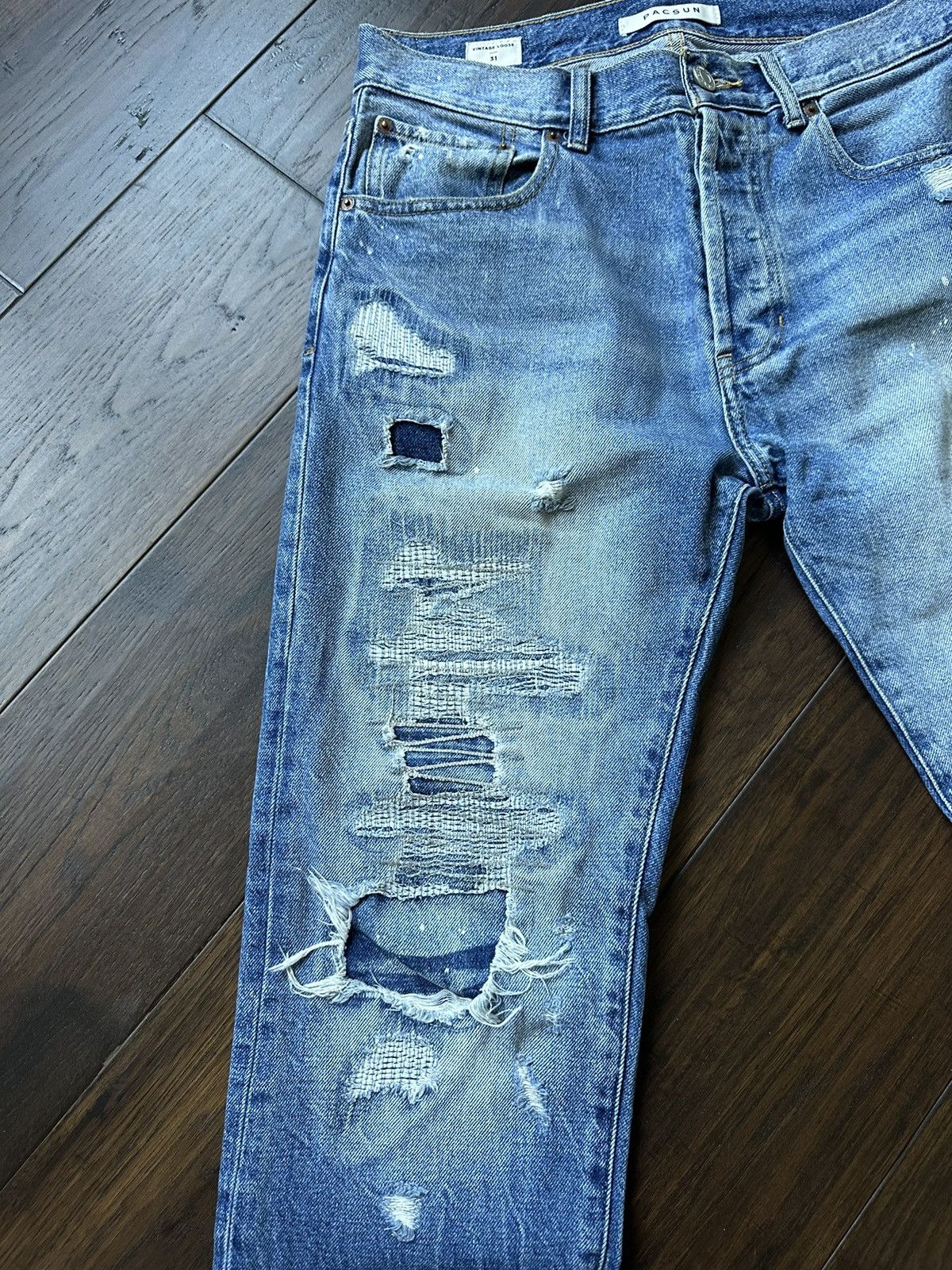 Pacsun × Vintage Blue Denim Distressed/Repair Boro Jeans (sz 31) Size US 31 - 2 Thumbnail
