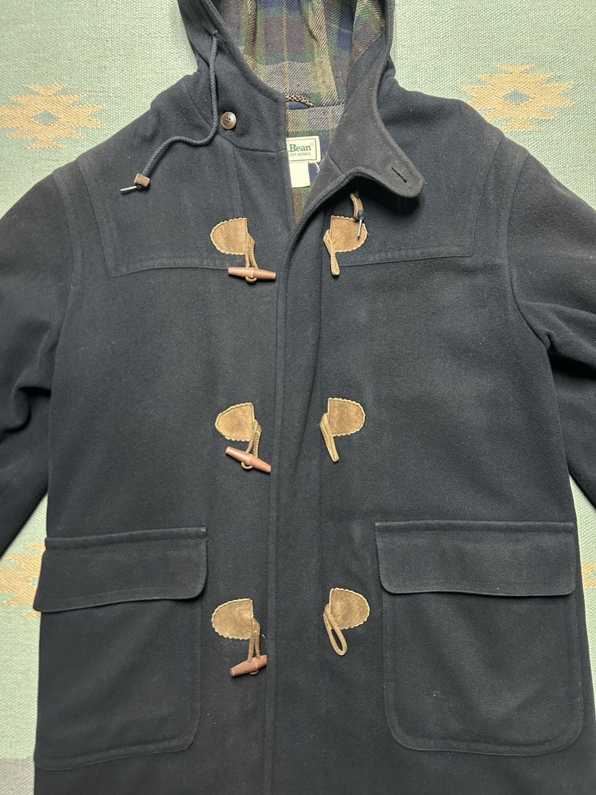 Vintage LL Bean hooded wool toggle coat plaid duffle jacket large? Size US L / EU 52-54 / 3 - 2 Thumbnail