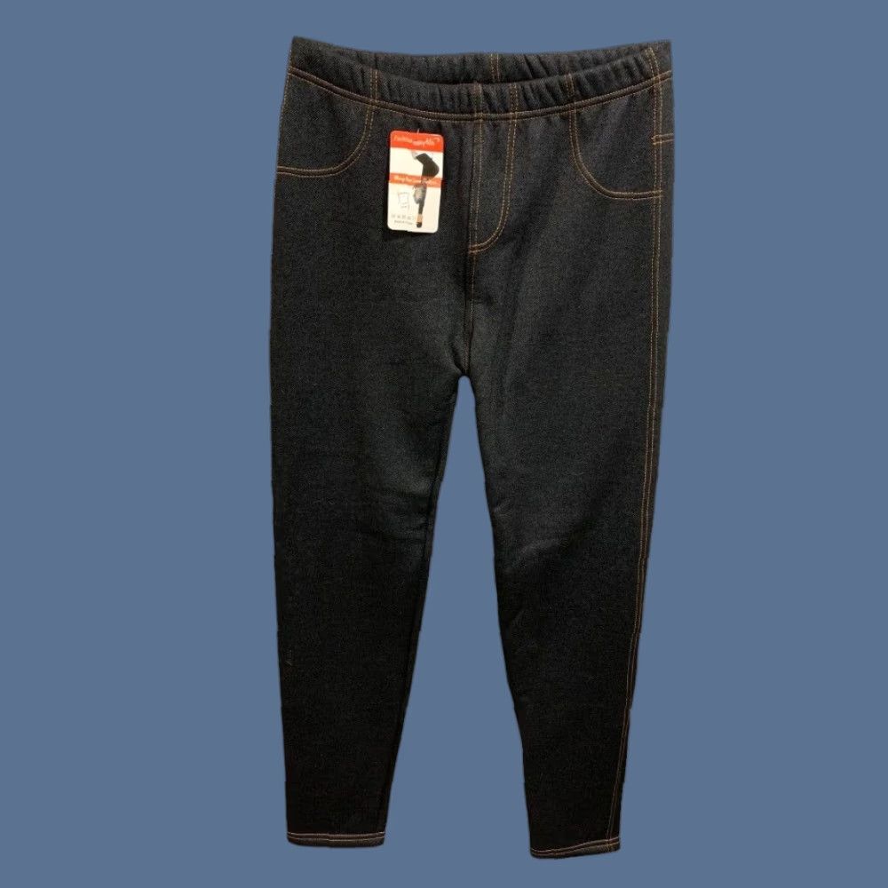 Vintage Ming Hui Women's Denim Look Fleece Lined Leggings Jeggings Blue XL Size 40" / US 18 - 1 Thumbnail