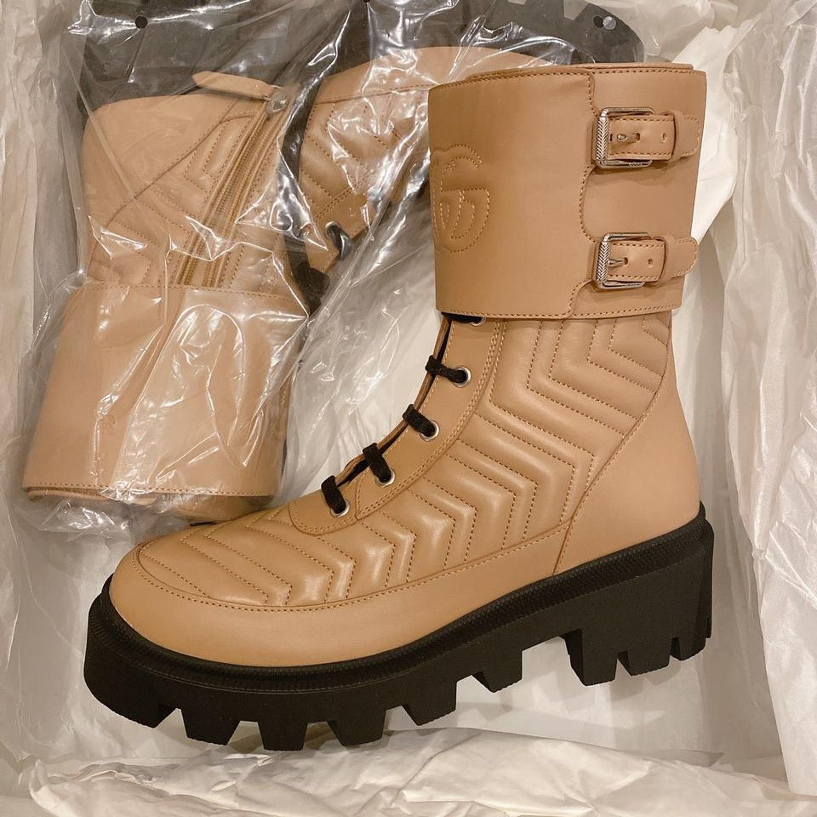 Gucci Frances GG logo embroidered quilted leather lug ankle boots Size US 9 / IT 39 - 5 Thumbnail