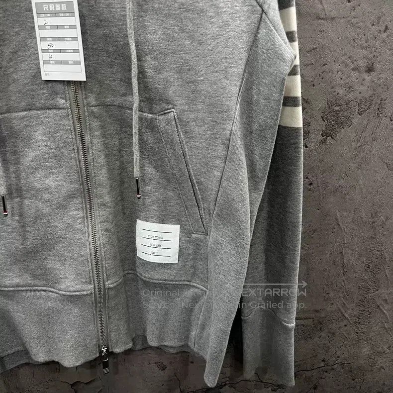 Thom Browne Thom Browne Gray four-stripe zippered hooded jacket Size US M / EU 48-50 / 2 - 2 Thumbnail