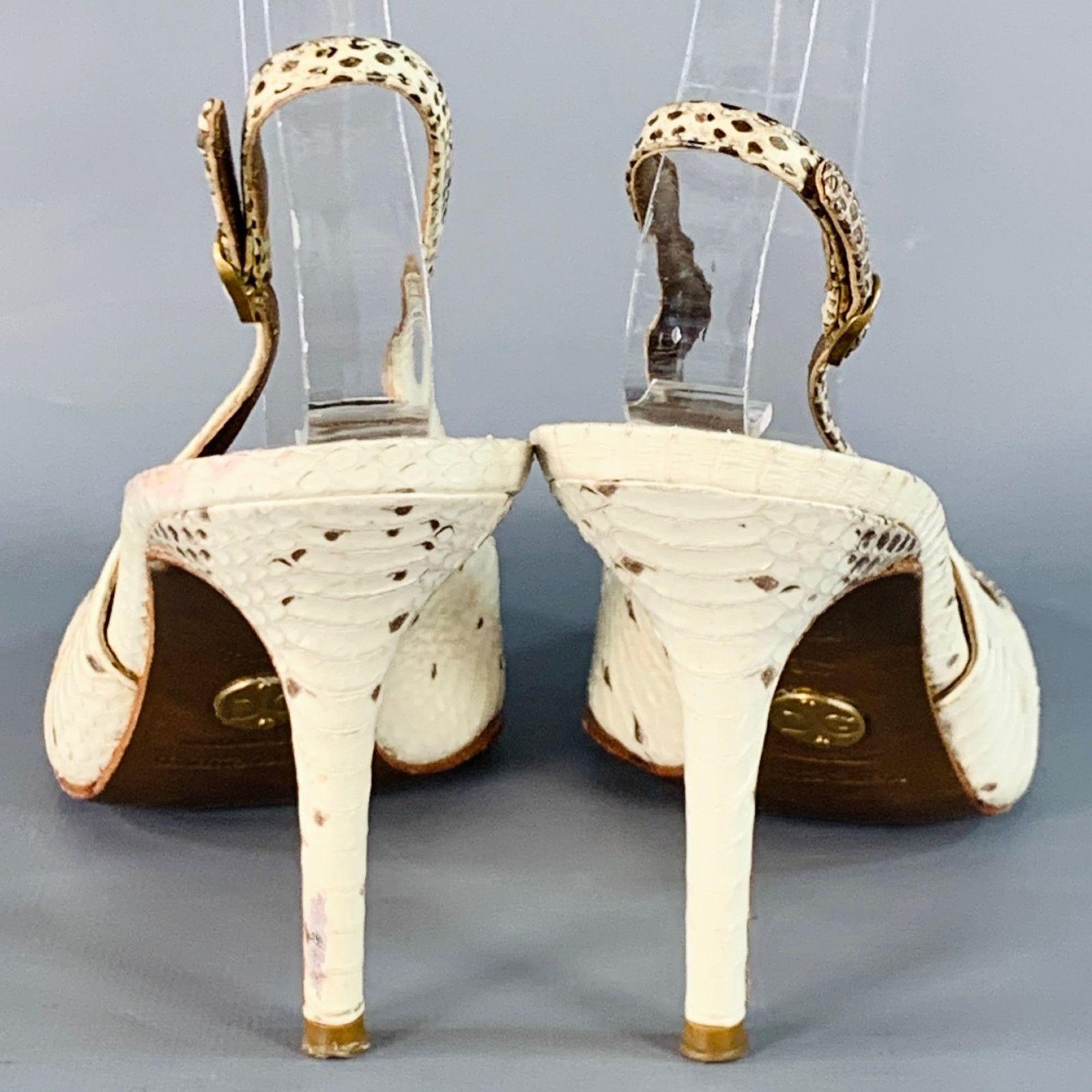 Dolce & Gabbana Size 6.5 Beige Brown Snakeskin Leather Slingback Pumps Size US 6.5 / IT 36.5 - 3 Thumbnail