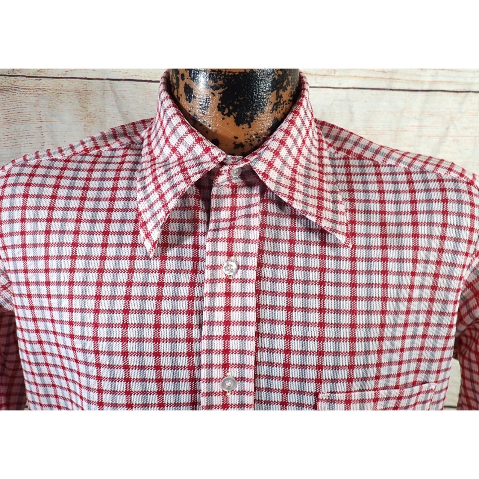 Sears VINTAGE SEARS Dagger Point Collar Disco Shirt Mens M Red White Gray Plaid Shirt Size US M / EU 48-50 / 2 - 2 Thumbnail
