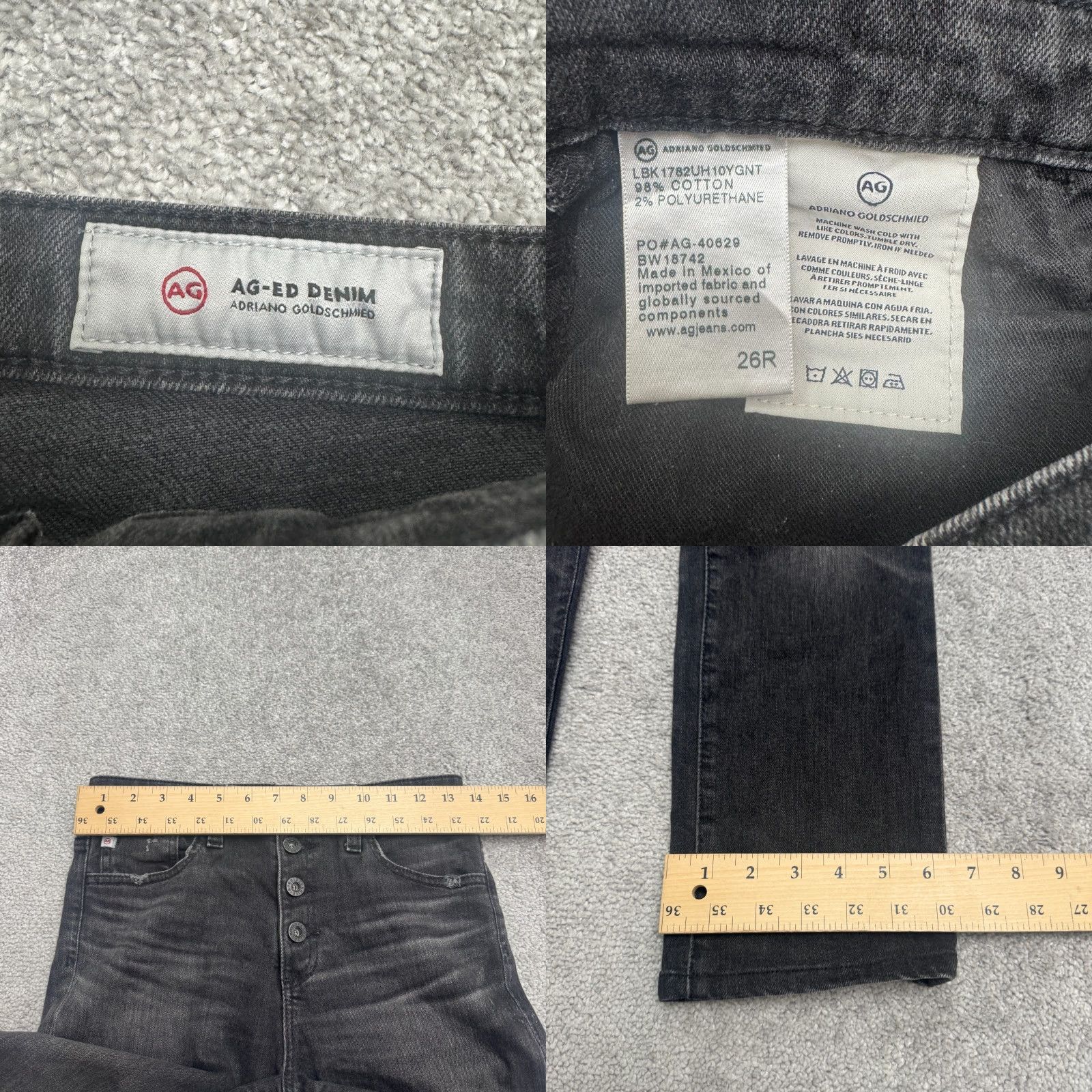 Vintage AG Adriano Goldschmied The Isabelle Button-Up High Rise Straight Crop Jeans 26R Black Denim Jeans Size 26" / US 2 / IT 38 - 8 Thumbnail