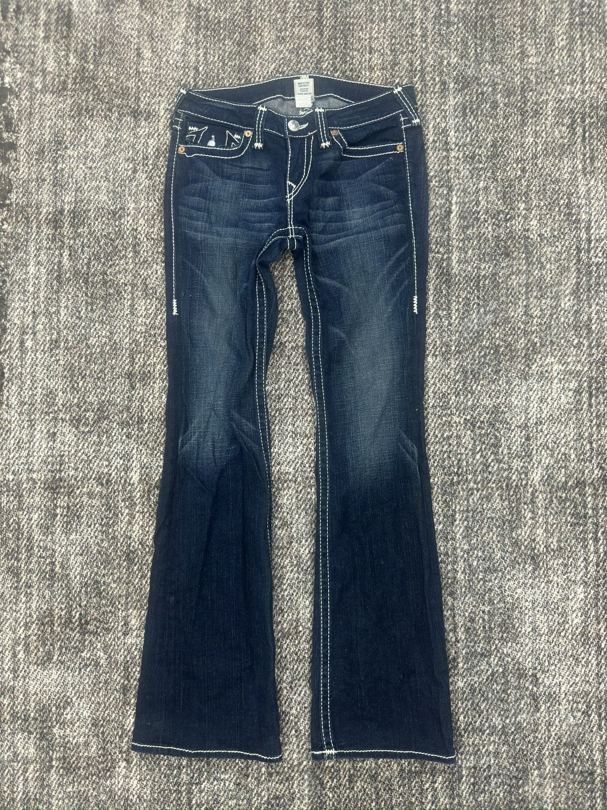 True Religion × Vintage Bootcut True Religion White Stich On Black Size US 33 - 1 Thumbnail