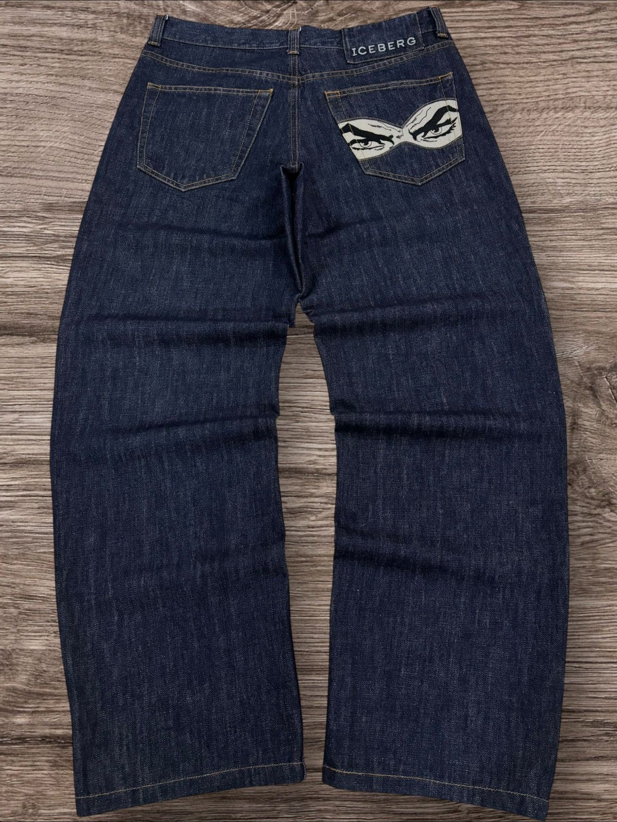 Iceberg Vtg 90s Italy Made Iceberg Baggy Embroidery Jeans Size US 33 - 1 Thumbnail