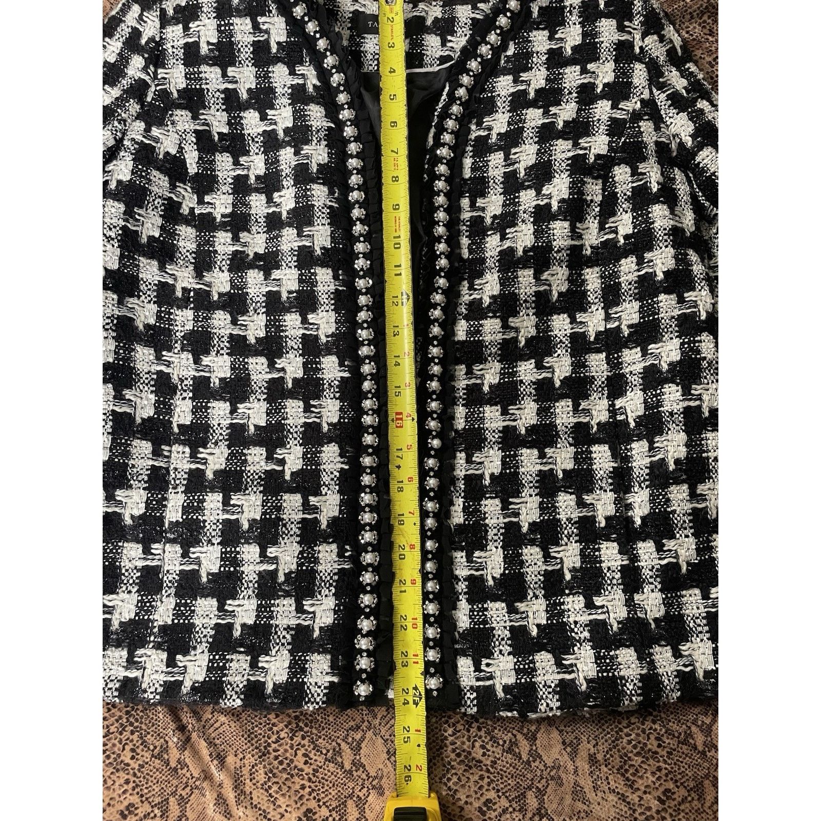 Talbots Talbots Houndstooth Black White Pearl Trim Tweed Blazer 14 Size XL / US 12-14 / IT 48-50 - 6 Thumbnail