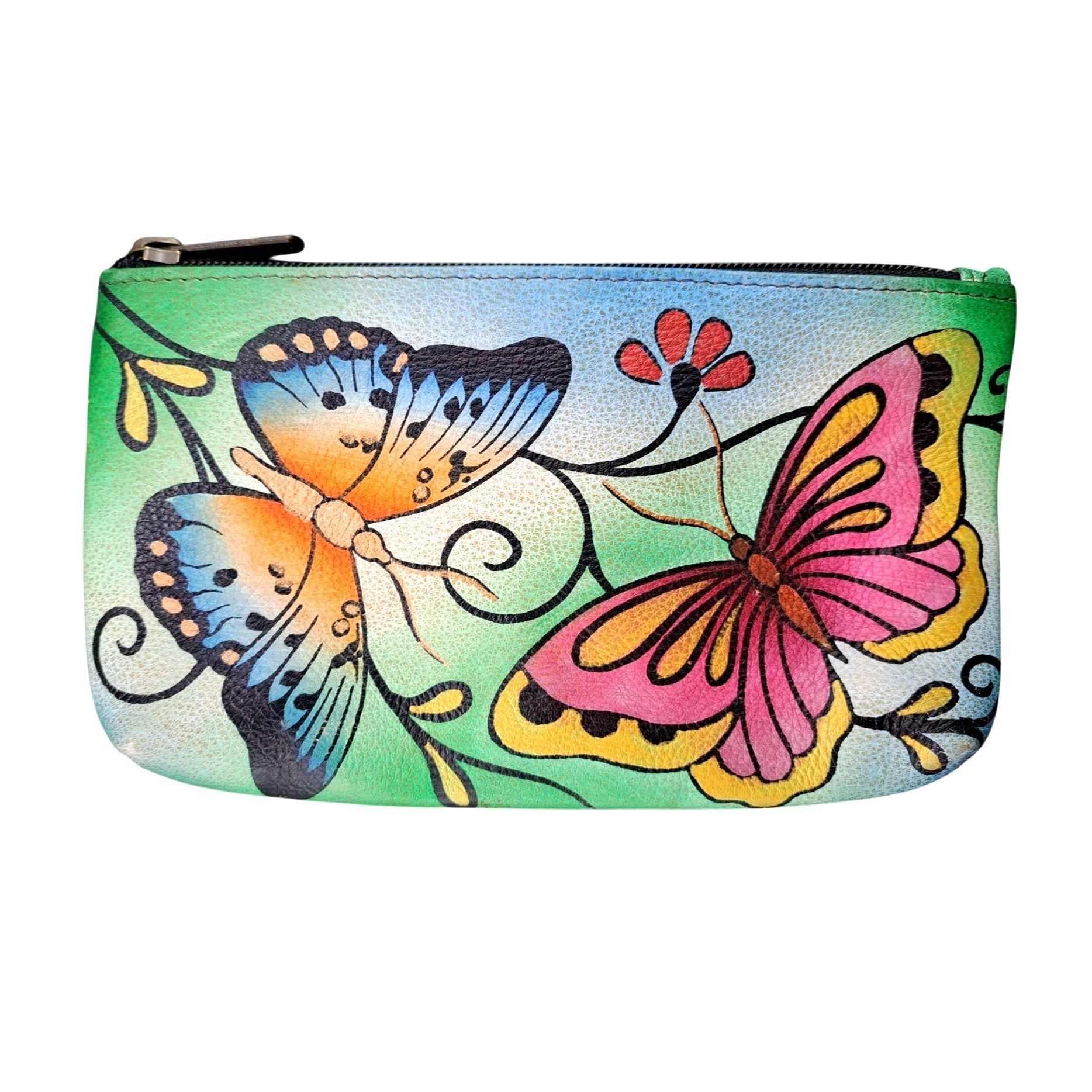 Other Anuschka Butterfly Cosmetic Bag Hand-Painted Leather Zipper Size ONE SIZE - 1 Thumbnail