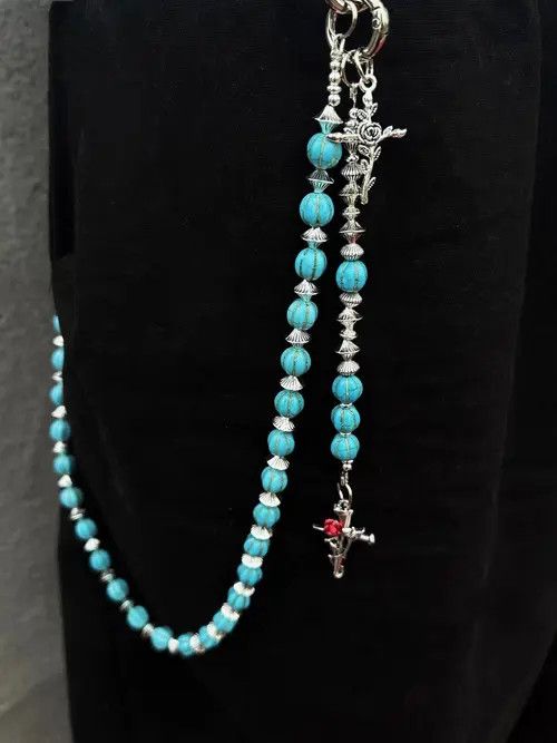 Jewelry Blue Crack Stone Round Beads Cleanfit Wallet Chain Size ONE SIZE - 5 Thumbnail