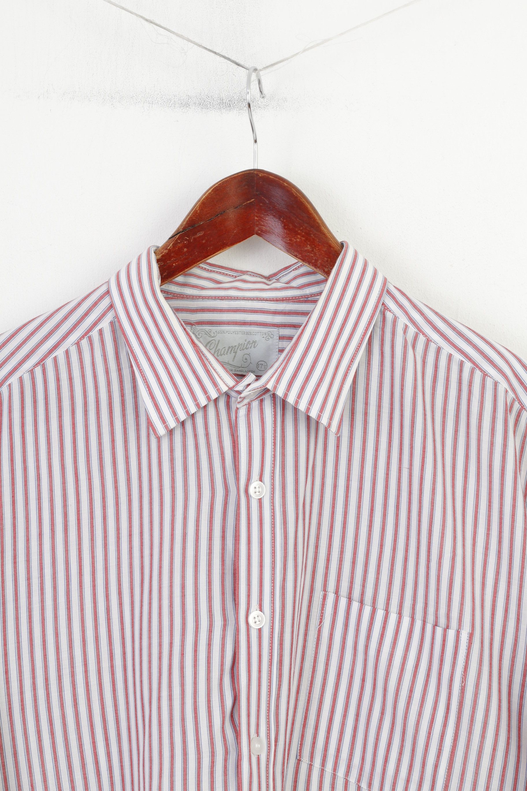 Champion Champion Men 17.5 XL Casual Shirt White Red Striped 11186 Size US XL / EU 56 / 4 - 2 Thumbnail