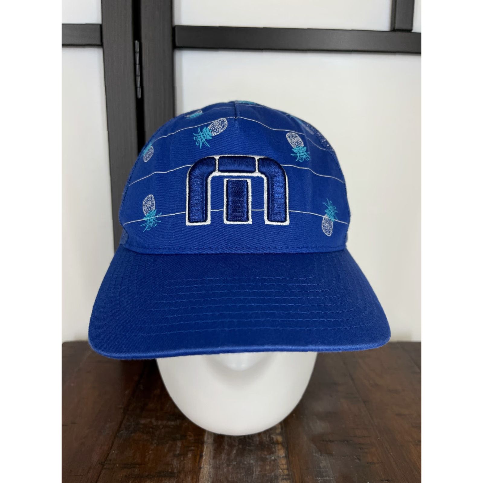 TravisMathew Travis Mathew Hat Cap Snap Back Adult One Size Blue Floral Pineapple All Over Print Golf Hat Mens Size ONE SIZE - 2 Thumbnail