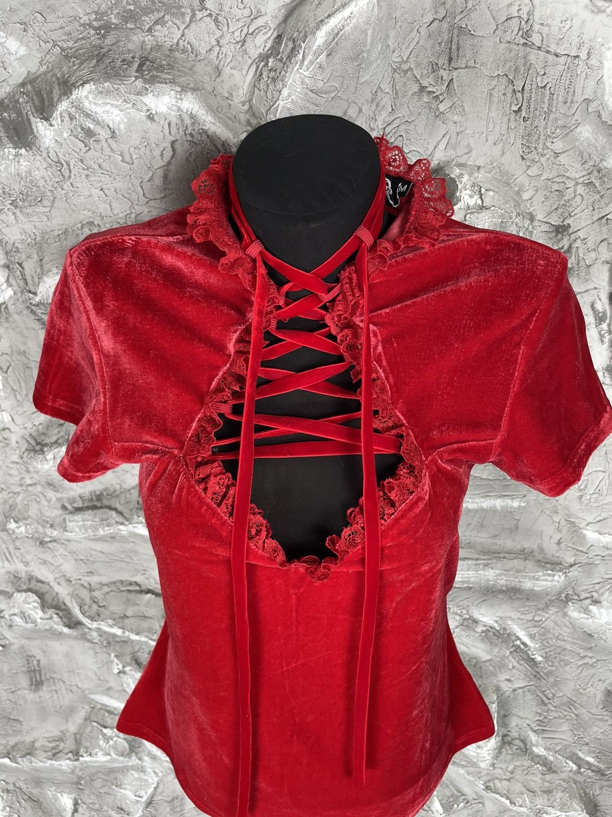 Killstar Killstar Y2K Velour Glamour Vamp Gothic Lace-Up Top Size M / US 6-8 / IT 42-44 - 6 Thumbnail