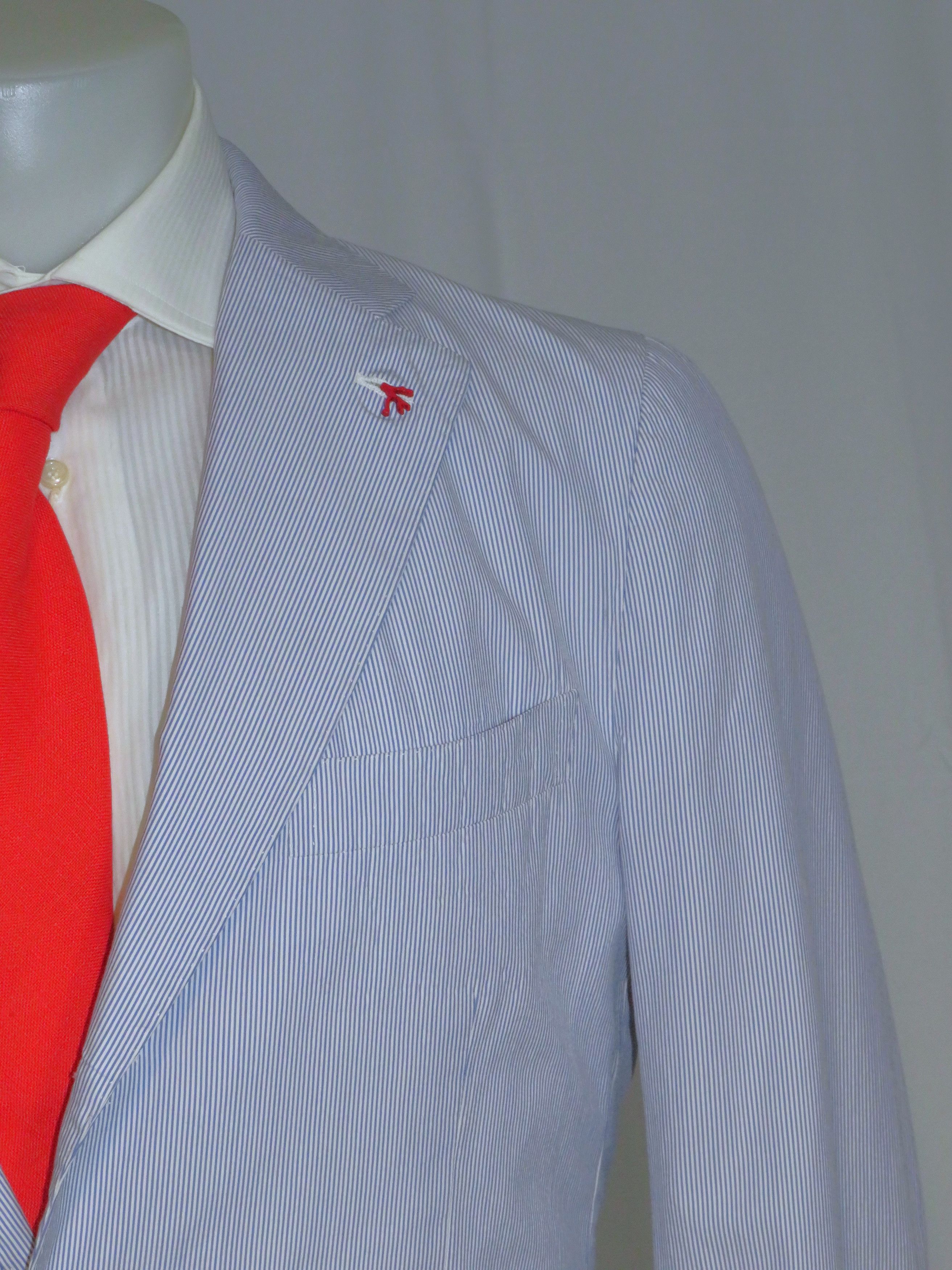 Isaia Sailor Seersucker Blue Stripe Current Three/Two Blazer 42R Size 42R - 3 Thumbnail