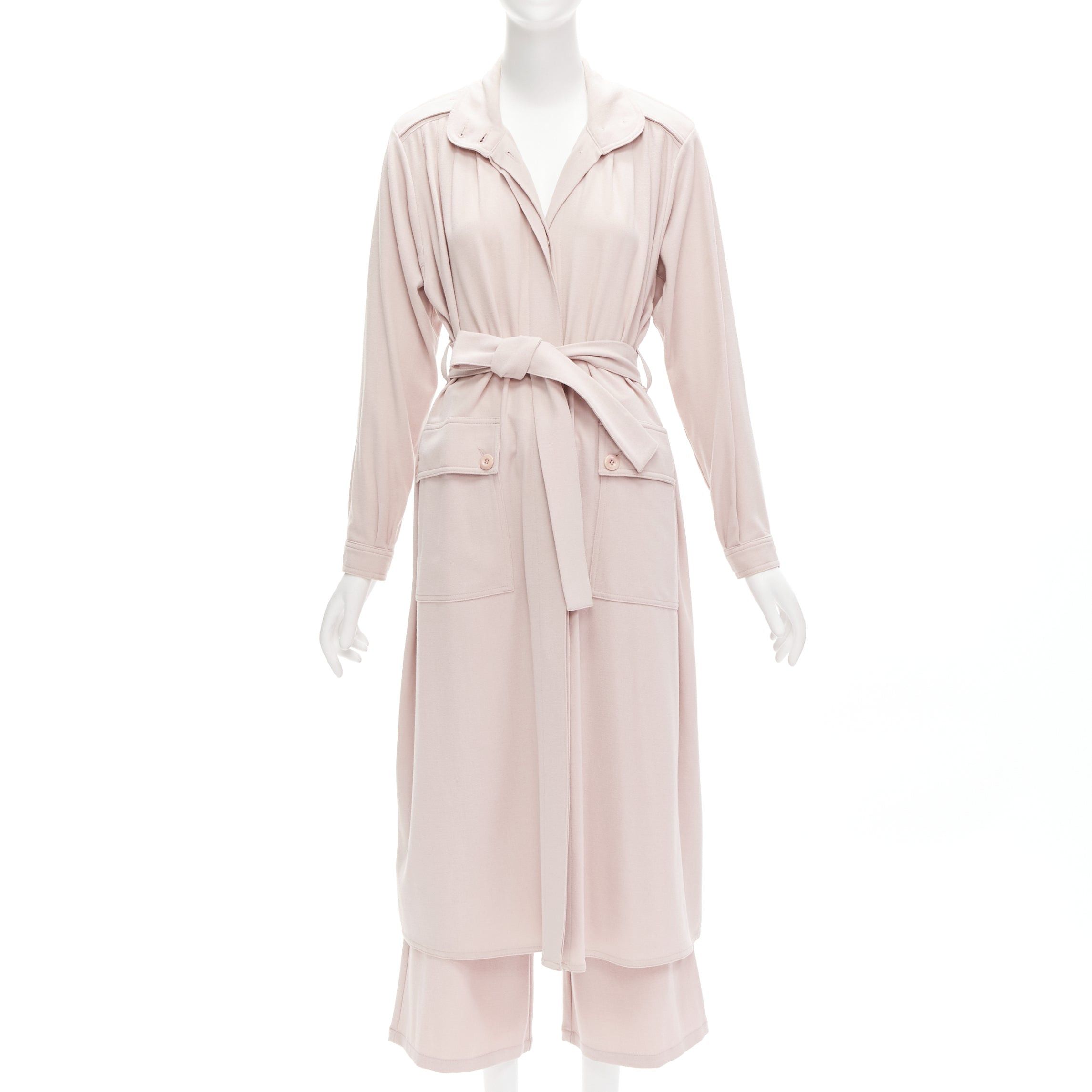 image of Rodebjer Odessa Dusty Pink Belted Long Line Robe Jacket Wide Pants Set Xs, Women's
