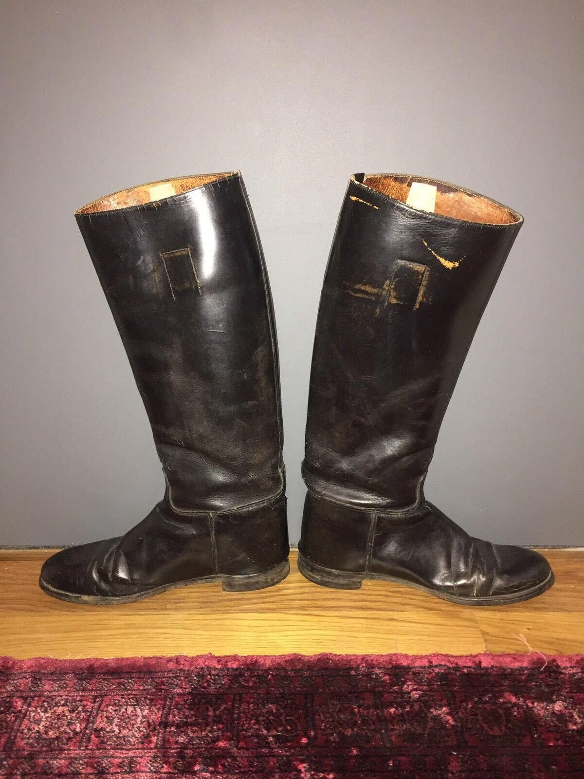 Designer Vintage Unisex Black Leather Tall Riding Boots Size ONE SIZE - 2 Thumbnail