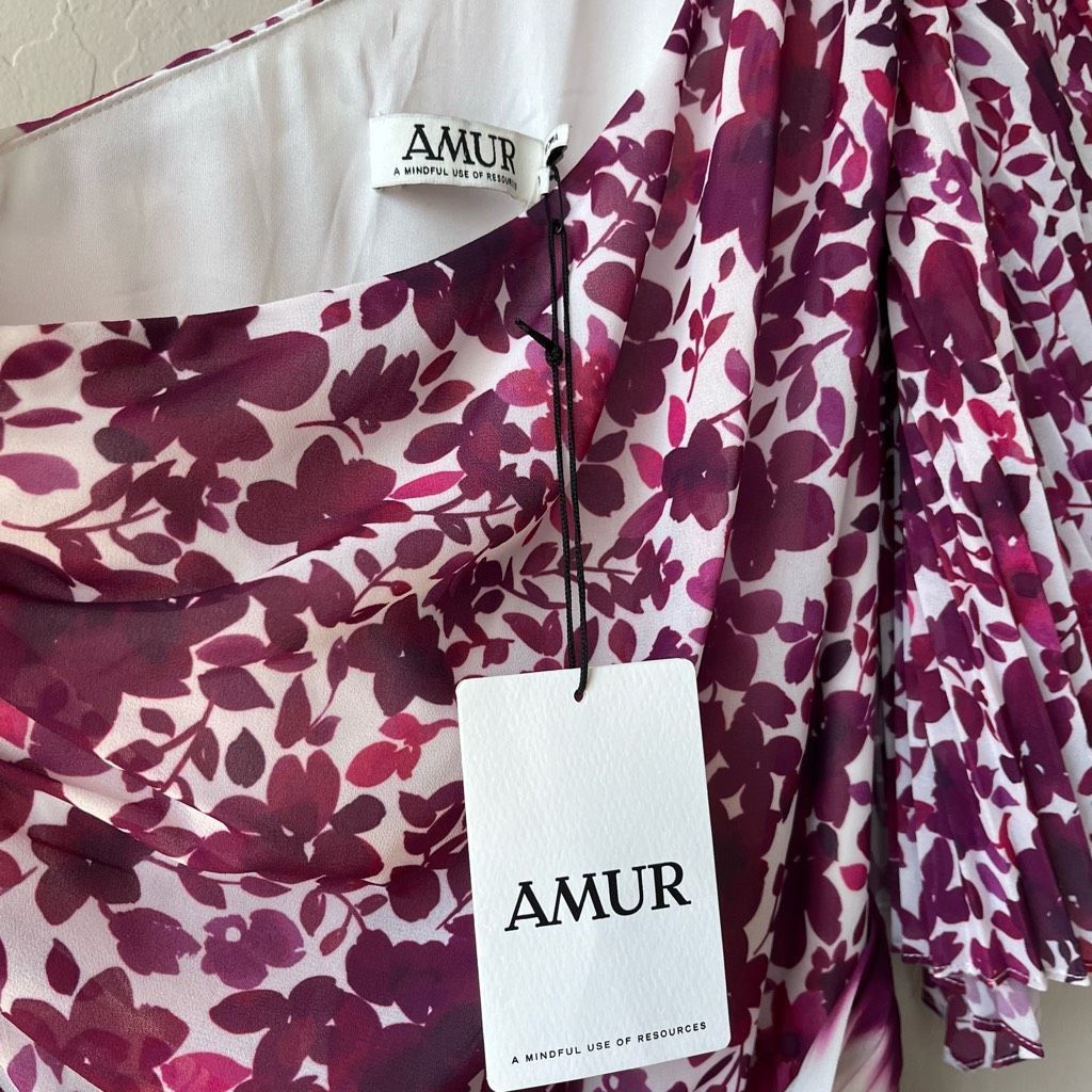 Amur NEW AMUR Dress One Shoulder Purple Asymmetrical Chiffon Plea Size XS / US 0-2 / IT 36-38 - 7 Thumbnail