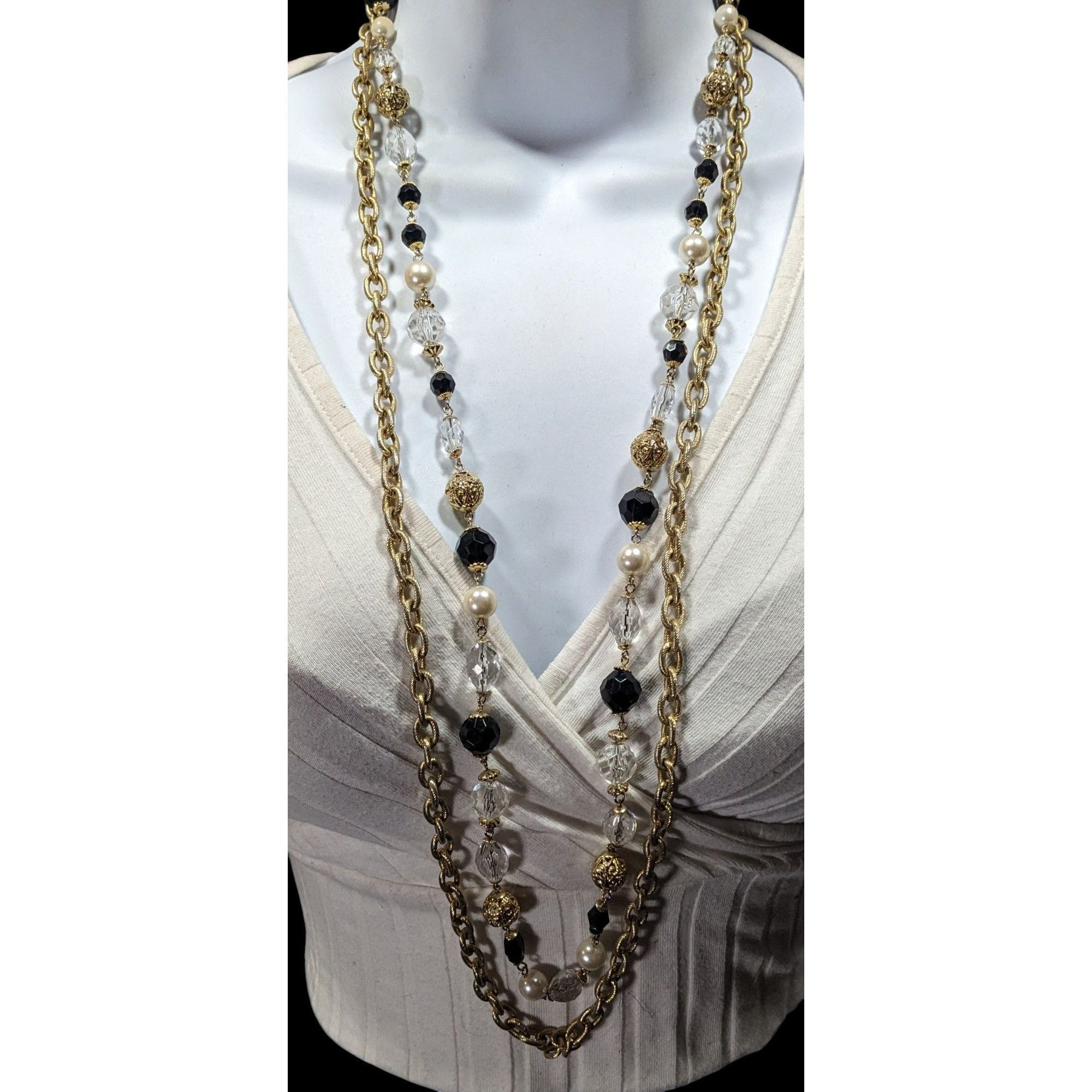 Other Vintage Glam Multilayer Chain Beaded Statement Necklace Size ONE SIZE - 5 Thumbnail