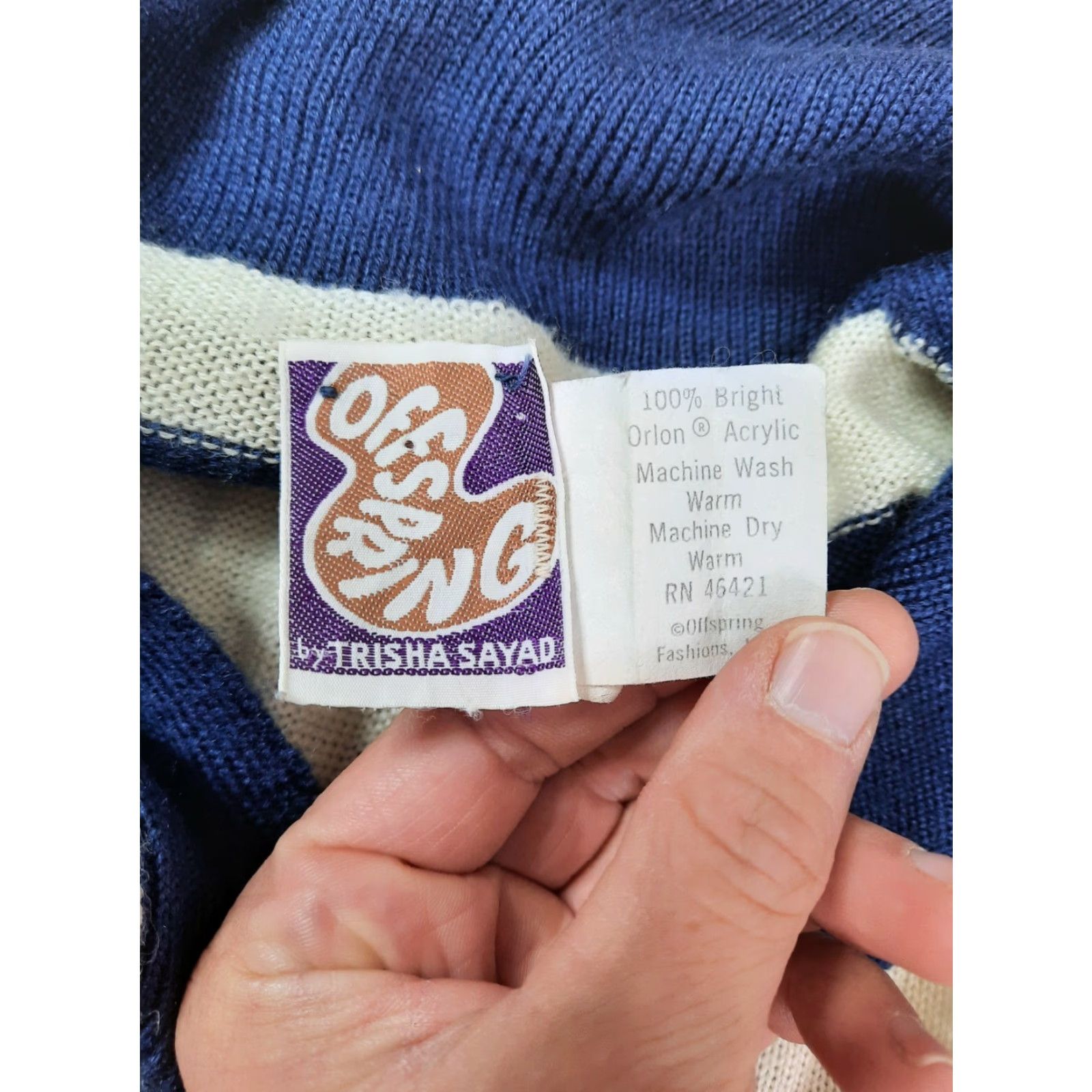 Nautica VINTAGE Offspring By Trisha Sayad 1970s Nautical Blue White Striped Sweater XS Size XS / US 0-2 / IT 36-38 - 2 Thumbnail