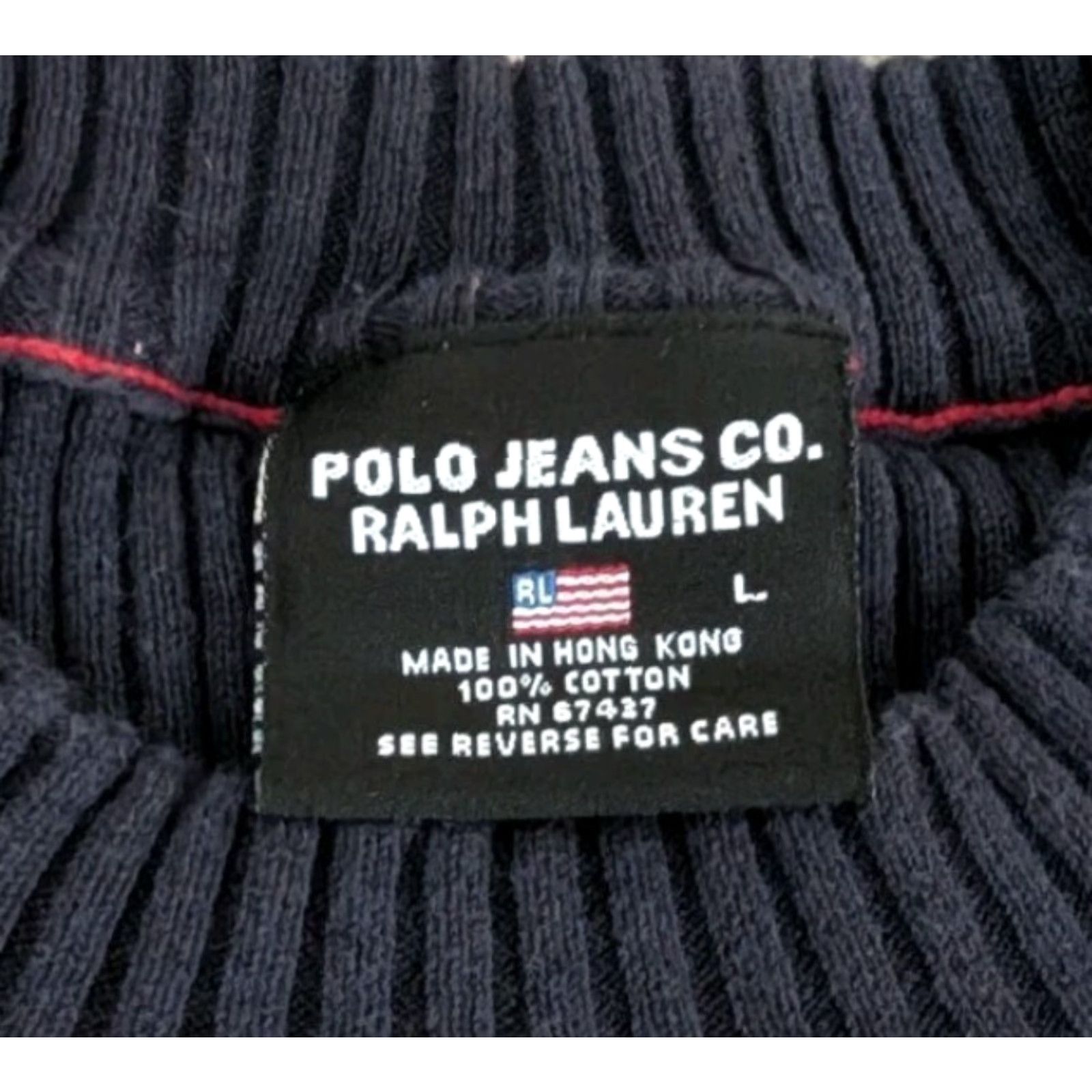 Polo Ralph Lauren VINTAGE Polo Ralph Lauren Polo Jeans Company Ribbed 100% Cotton Sweater L Navy Womens Pullover Knit Mock Neck Long Sleeve Slim 90s Preppy Logo Size L / US 10 / IT 46 - 6 Thumbnail