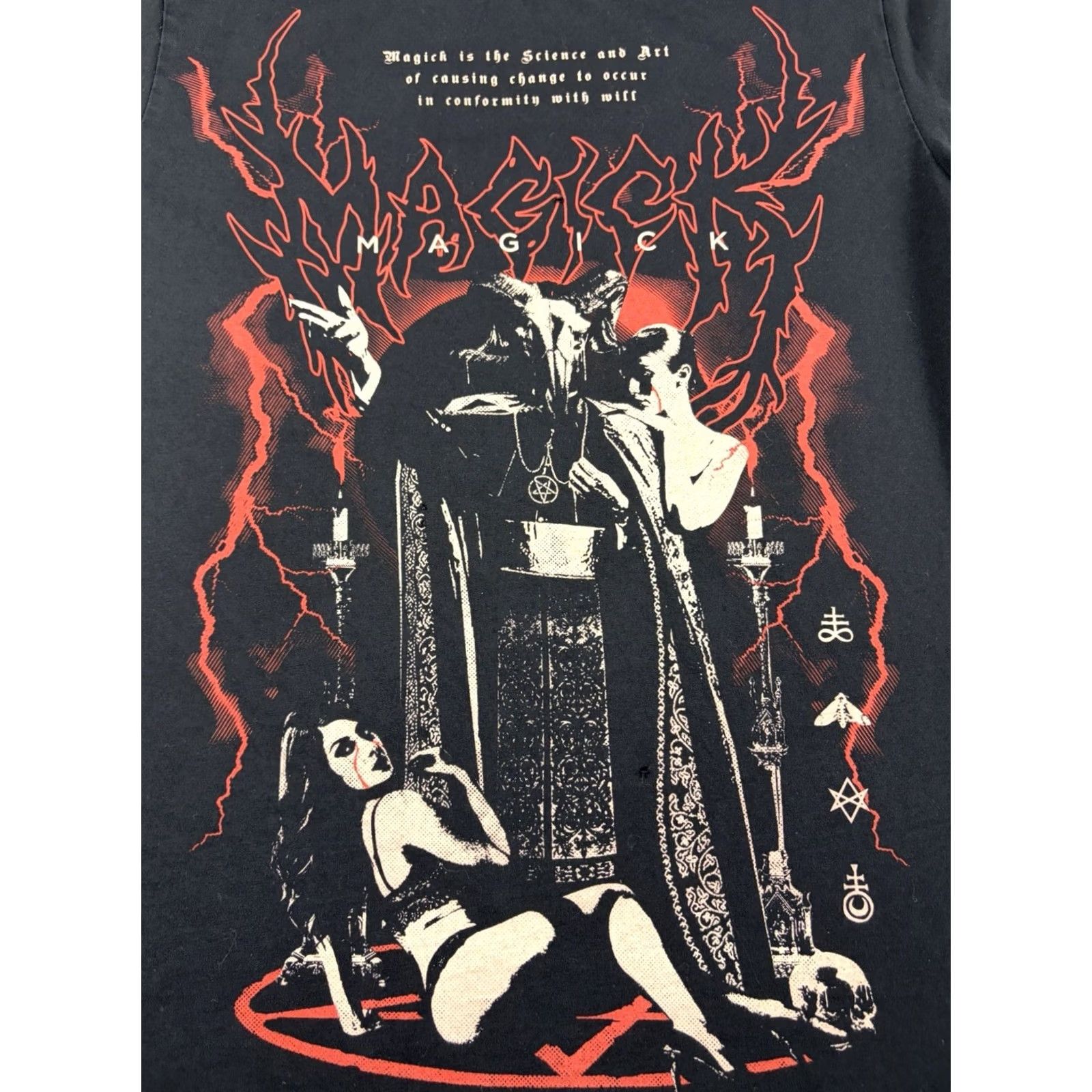 Killstar KILLSTAR T-Shirt Size S Black Crew Neck Graphic Print Gothic Skull Demon Cat Luxury Magick Short Sleeve Unisex Adults Size US S / EU 44-46 / 1 - 2 Thumbnail