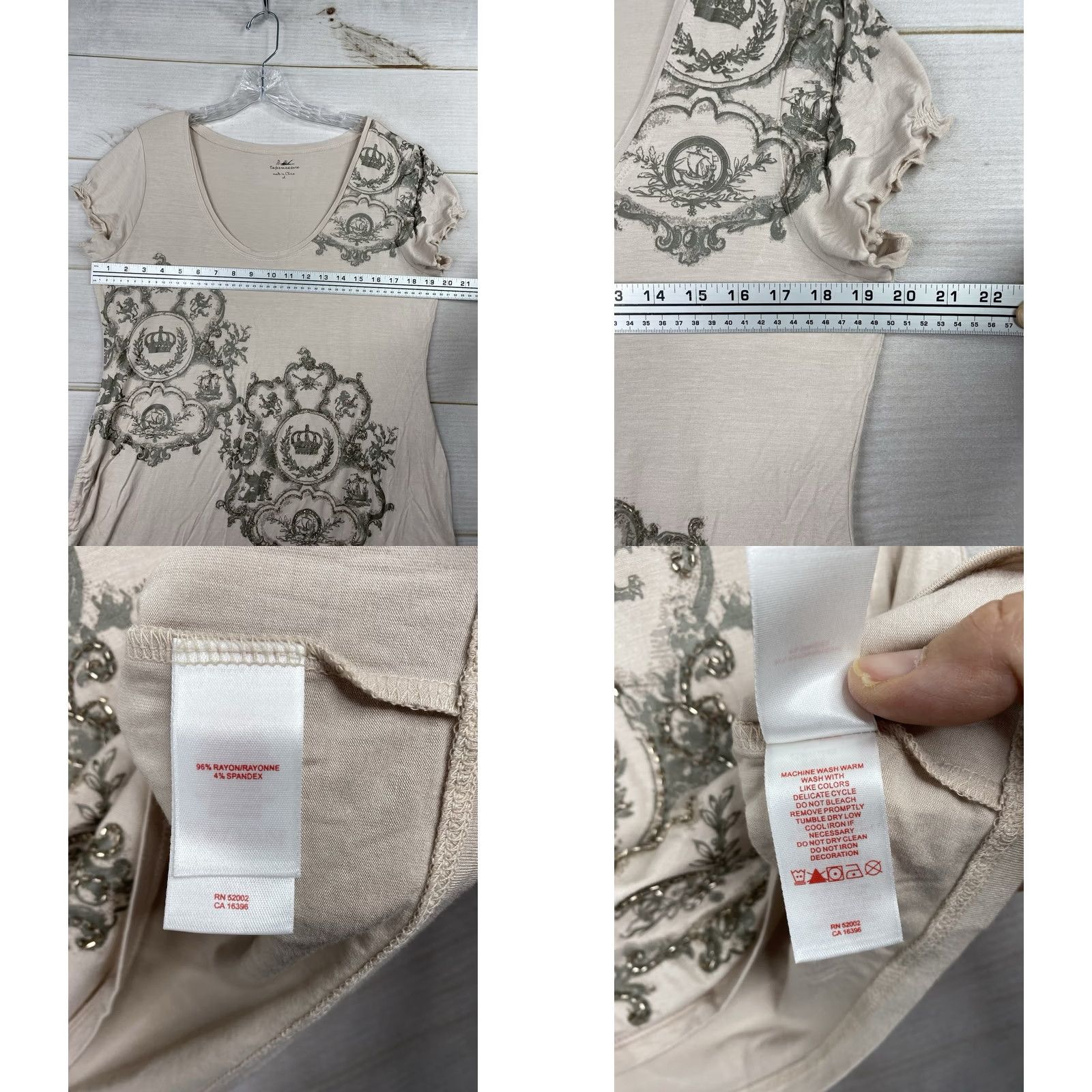 Vintage Tape Measure T Shirt Women XL Beaded Queen Crown Vintage Cinched Beige Size XL / US 12-14 / IT 48-50 - 8 Thumbnail