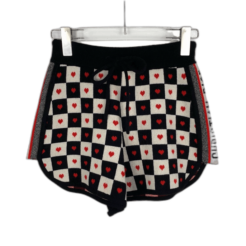 Dior Black White Checkered Heart Knit Shorts-2506 Size 33" - 1 Thumbnail
