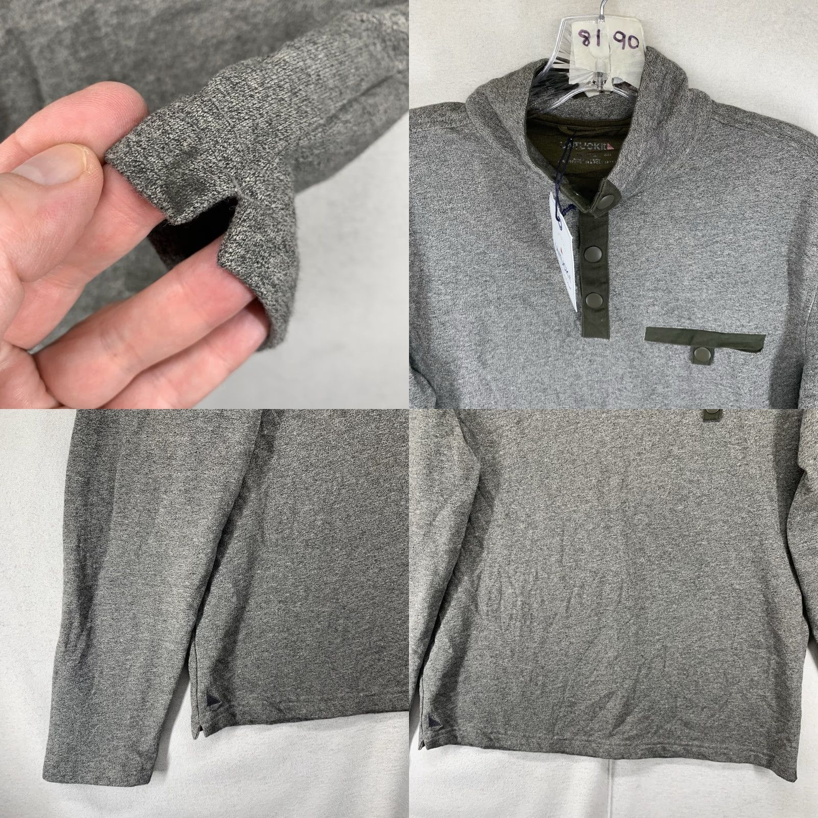UNTUCKit UNTUCKit Parkson Snap Fleece Pullover Mens Gray Green Size M Sweater Casual Travel Lightweight Mock Neck Solid Cotton Polyester Regular Knit - Mens Size US M / EU 48-50 / 2 - 8 Thumbnail