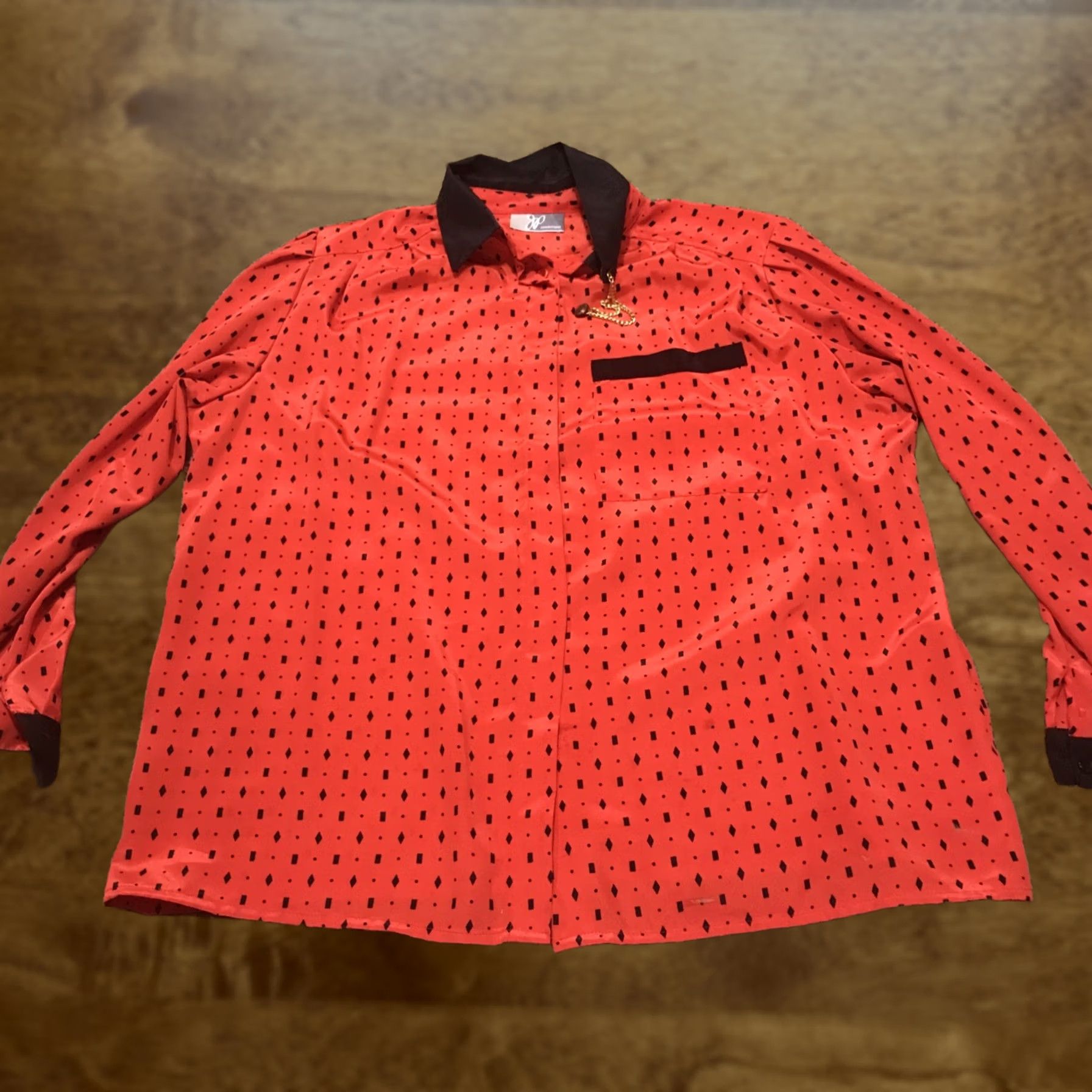 Vintage VINTAGE Blouse Geometric Red Black Button Up Collared Long Sleeve Rayon Blend XL Womens 90s Lightweight Regular Size XL / US 12-14 / IT 48-50 - 1 Thumbnail