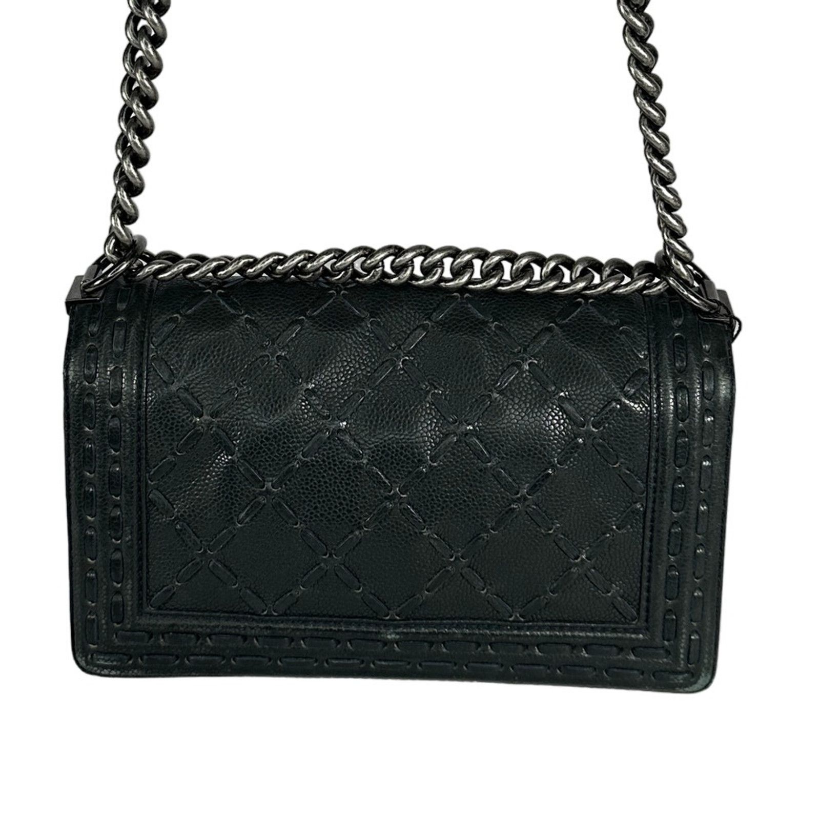 CHANEL Caviar Stitched Medium Boy Flap Shoulder Bag Black