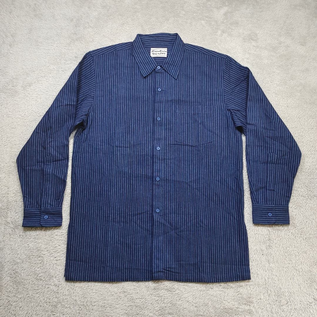 Japanese Brand SASAKURA GENSHO INDIGO STRIPE DENIM LONG SLEEVE BUTTON SHIRT Size US M / EU 48-50 / 2 - 1 Thumbnail