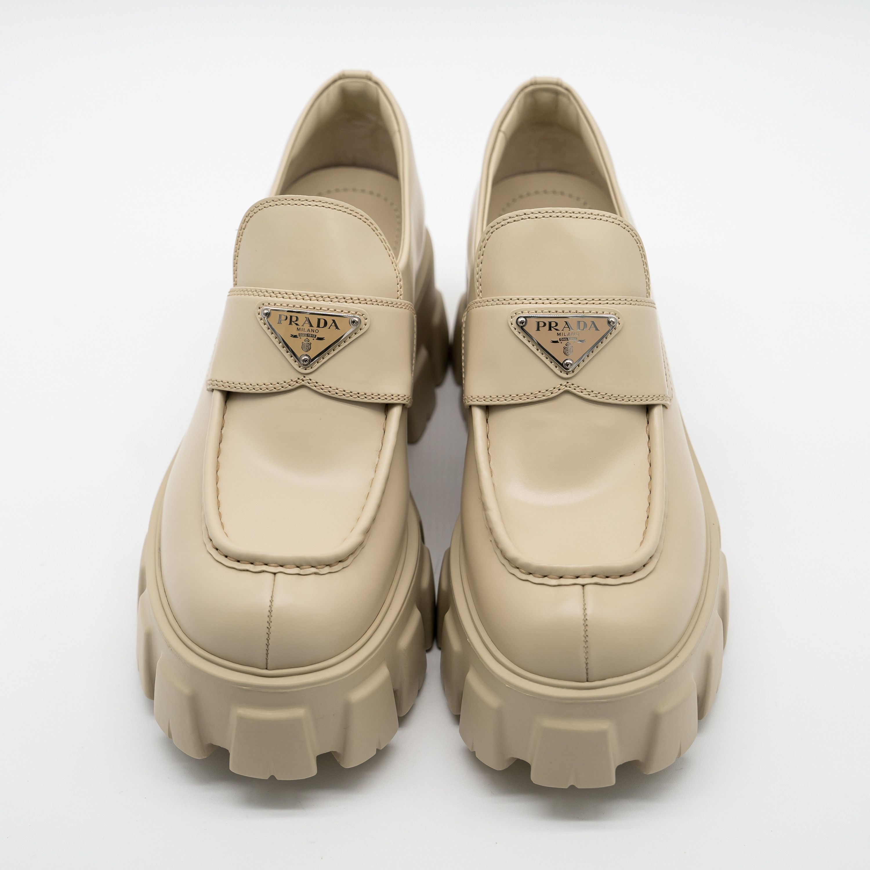Prada 39.5eu 9.5 US Prada Monolith Brushed Leather Loafers Beige Size US 9.5 / IT 39.5 - 3 Thumbnail