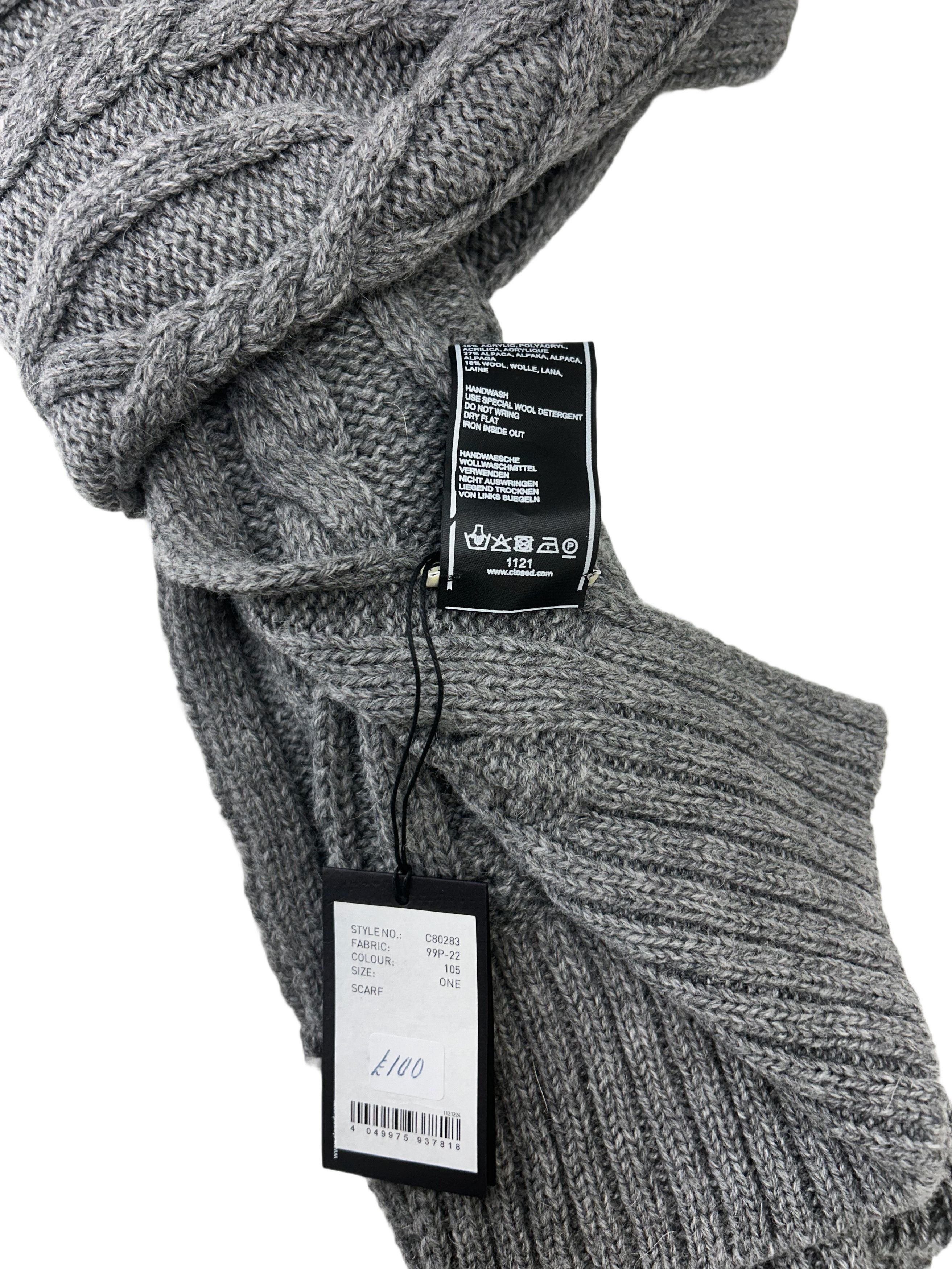 CLOSED Closed Grey Cable Knit Scarf Size ONE SIZE - 4 Thumbnail