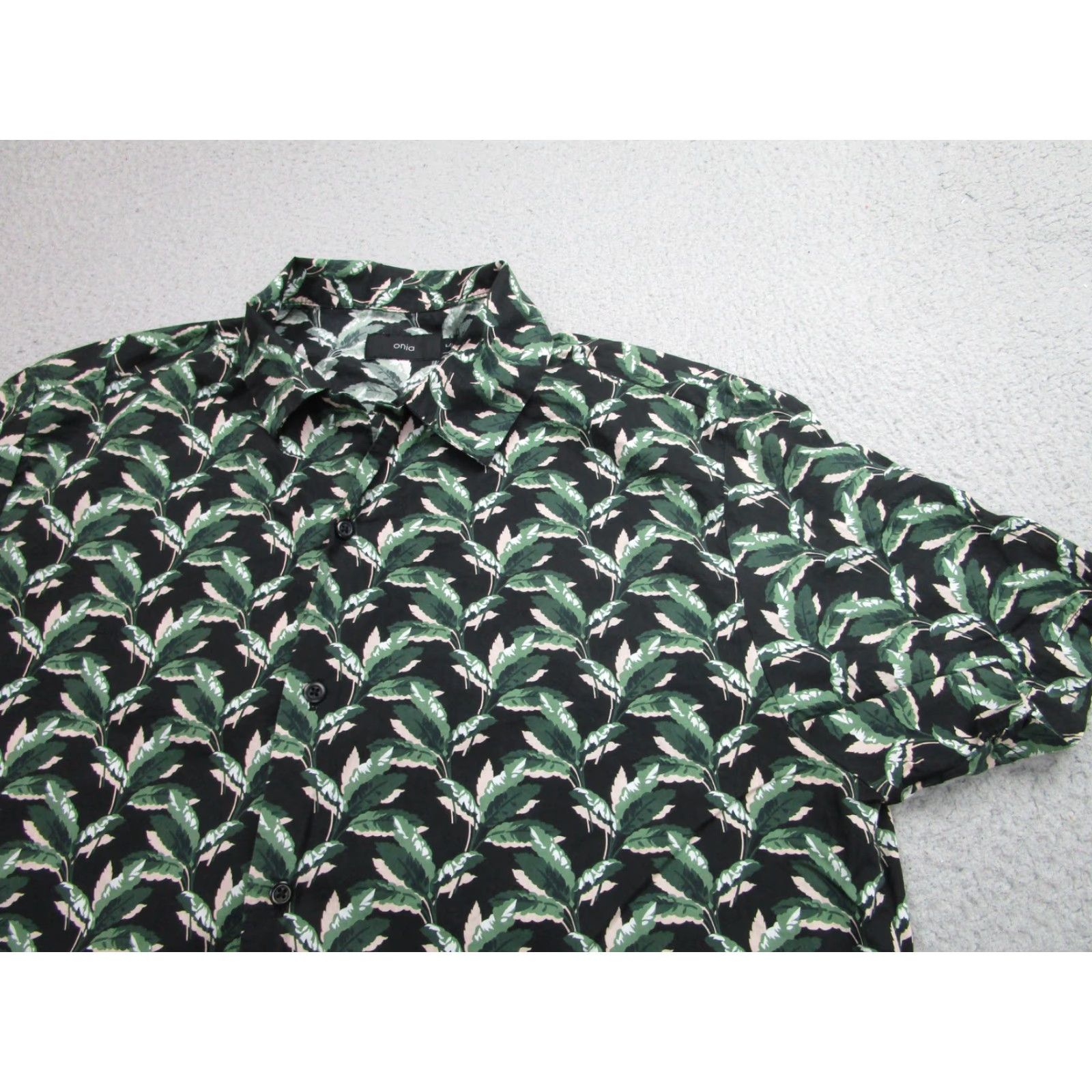 Onia Onia Shirt Men Large Black Green Leaf Print Short Sleeve Cotton Tropical Floral Button-Up Summer Resort Size US L / EU 52-54 / 3 - 2 Thumbnail