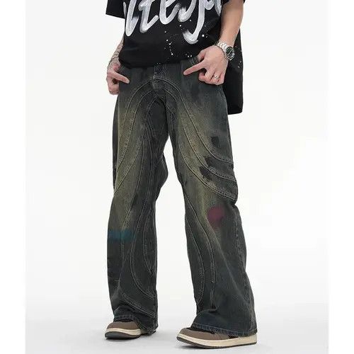 Jean Y2K Painted Circle Striped Baggy Jeans Size US 32 / EU 48 - 1 Thumbnail