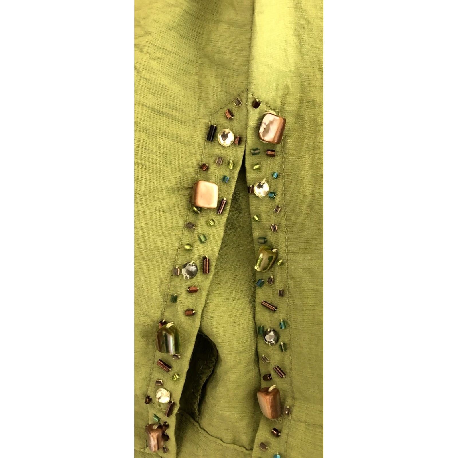 Vintage Vtg Nancy bolen cropped pants 12 Green 32"W beaded high-rise Boho Beach capsule Size 24" / US 00 / IT 34 - 4 Thumbnail