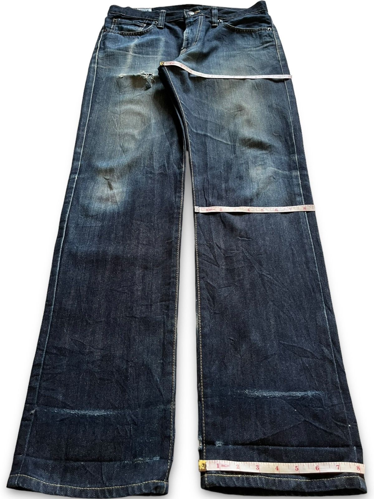 Edwin Vintage Japan Edwin 403 Indigo Distressed Loose Jeans Size US 34 / EU 50 - 13 Thumbnail