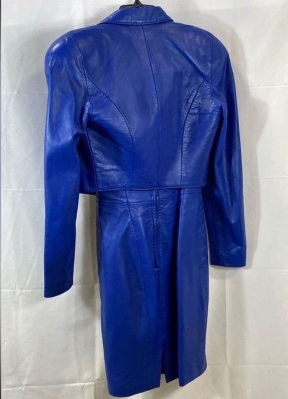 Michael Hoban Michael Hoban Women Blue Leather Dress Suit Size S Small Size S / US 4 / IT 40 - 2 Thumbnail